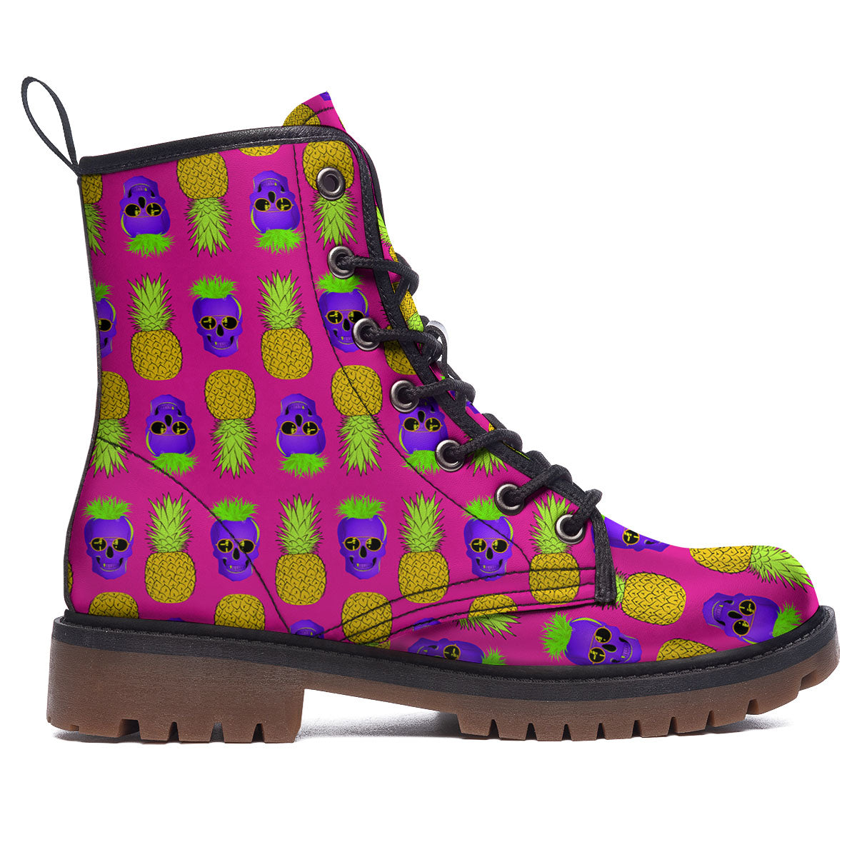 Skull Pineapple Print Pattern Work Boots-grizzshop