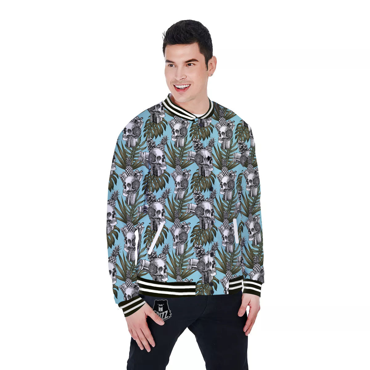 Skull Pineapple Tropical Print Pattern Baseball Jacket-grizzshop