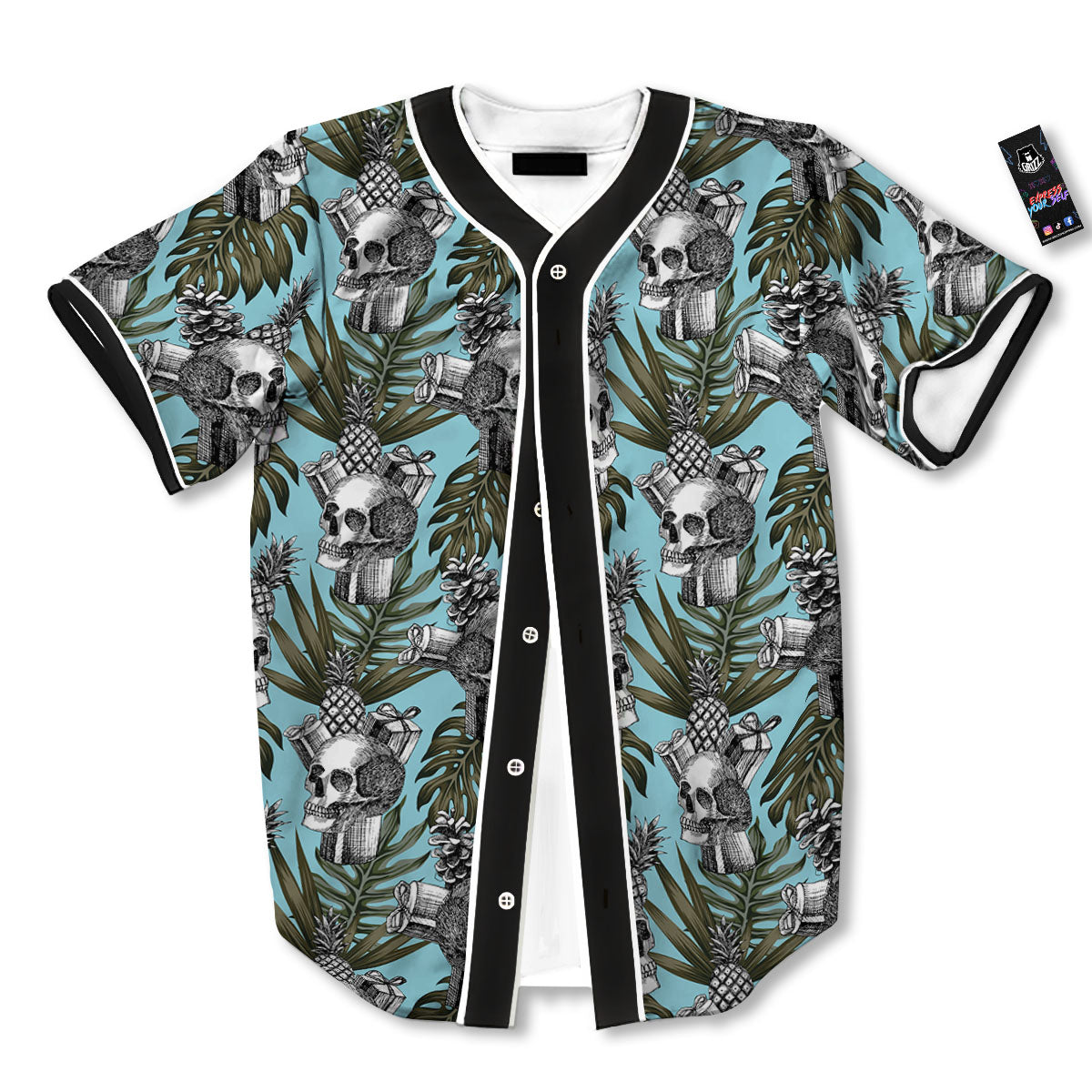 Skull Pineapple Tropical Print Pattern Baseball Jersey-grizzshop