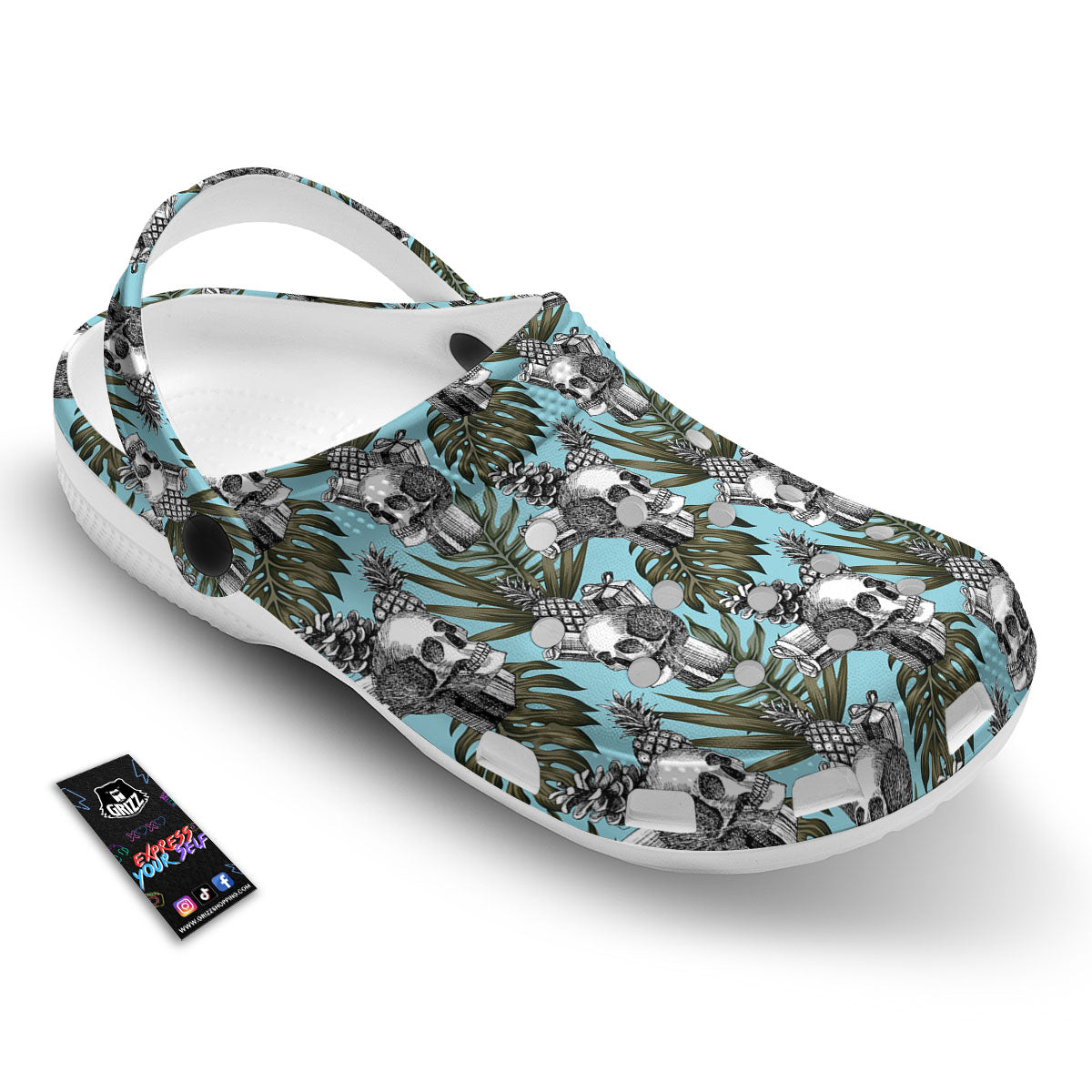 Skull Pineapple Tropical Print Pattern Clog-grizzshop