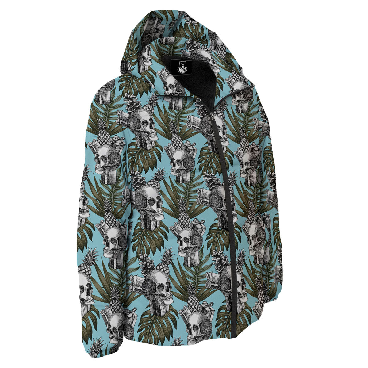Skull Pineapple Tropical Print Pattern Down Jacket-grizzshop