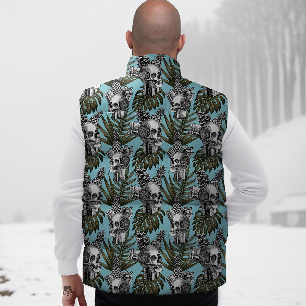 Skull Pineapple Tropical Print Pattern Down Vest-grizzshop