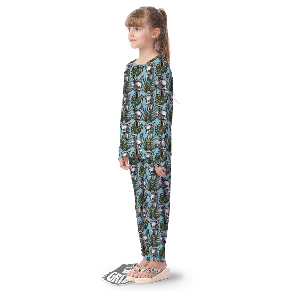 Skull Pineapple Tropical Print Pattern Kid's Pajamas-grizzshop
