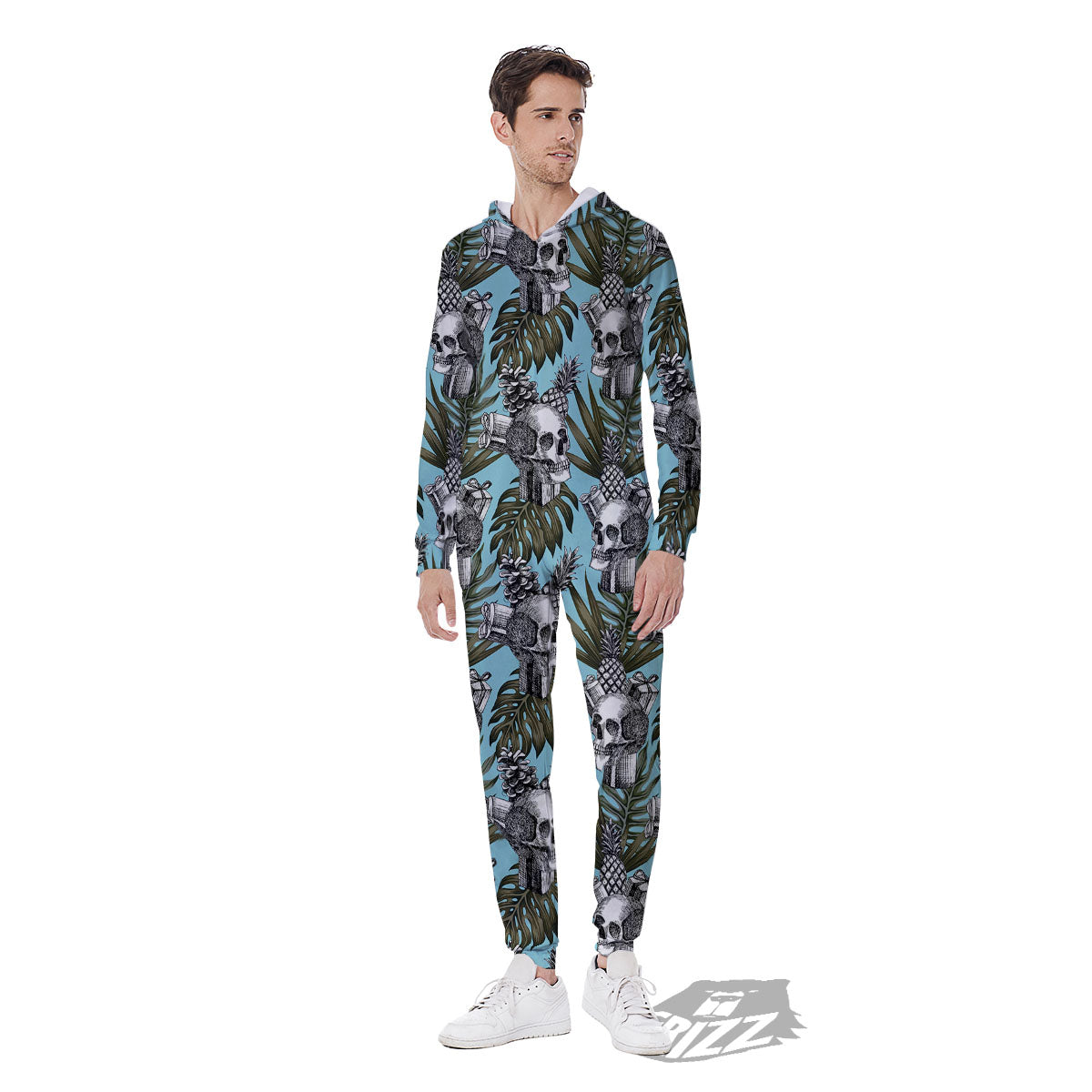 Skull Pineapple Tropical Print Pattern Men's Jumpsuit-grizzshop