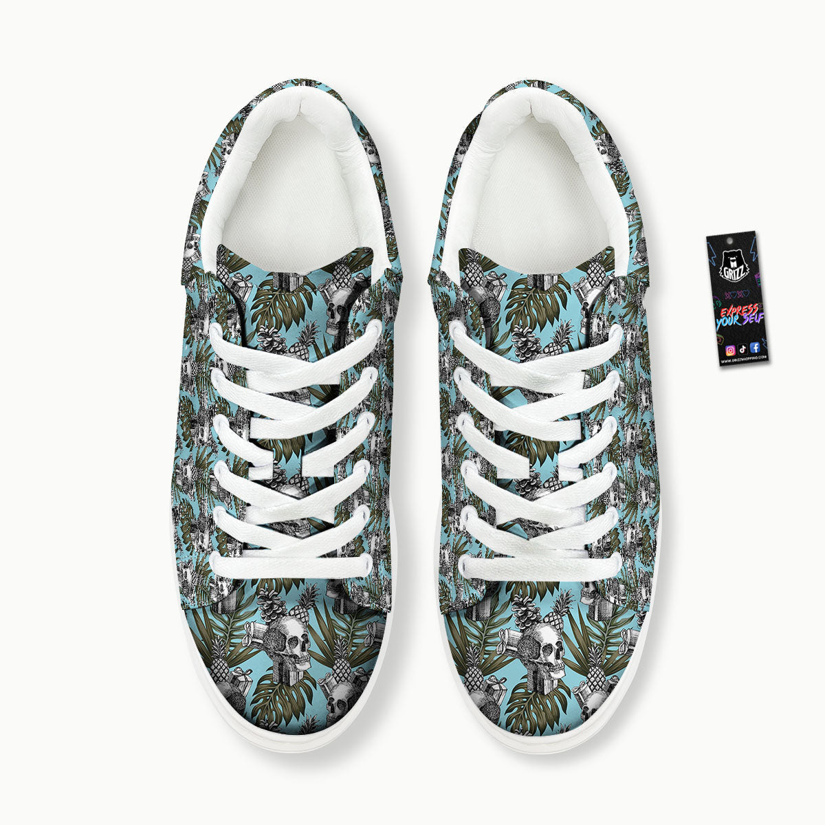 Skull Pineapple Tropical Print Pattern Platform Shoes-grizzshop