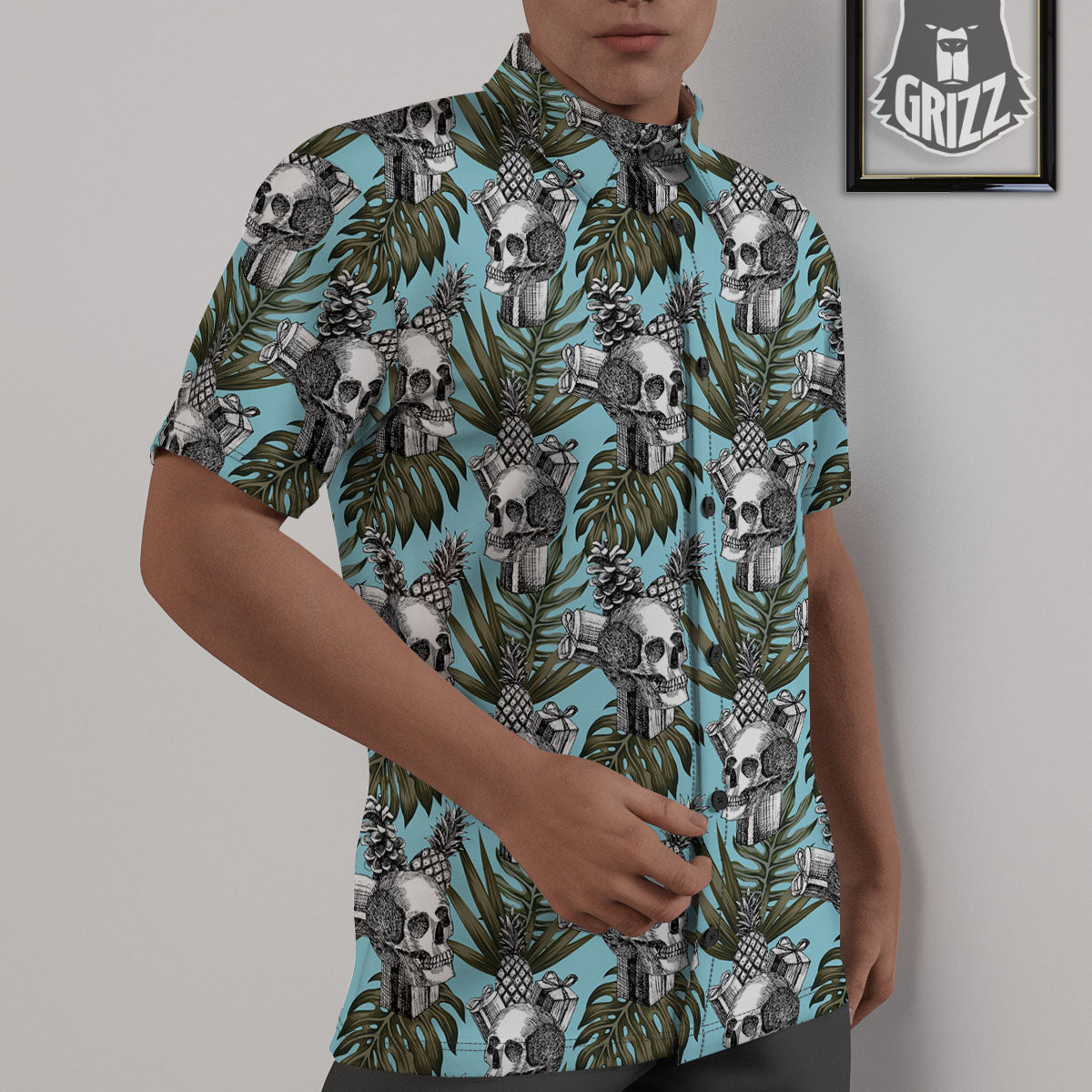 Skull Pineapple Tropical Print Pattern Untucked Shirts-grizzshop