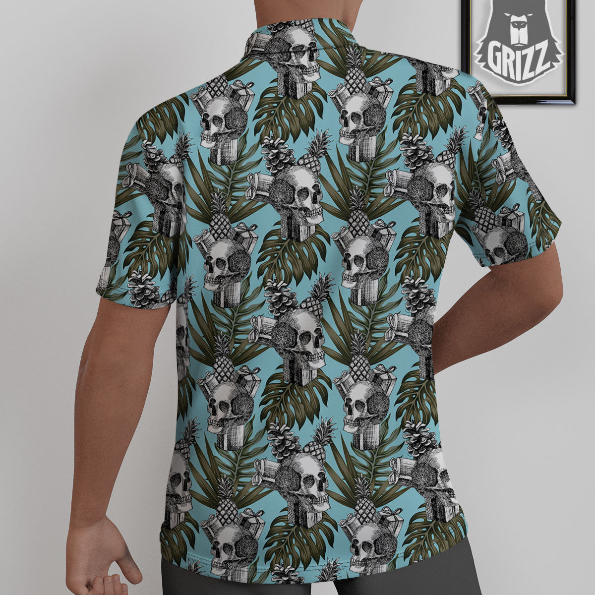 Skull Pineapple Tropical Print Pattern Untucked Shirts-grizzshop