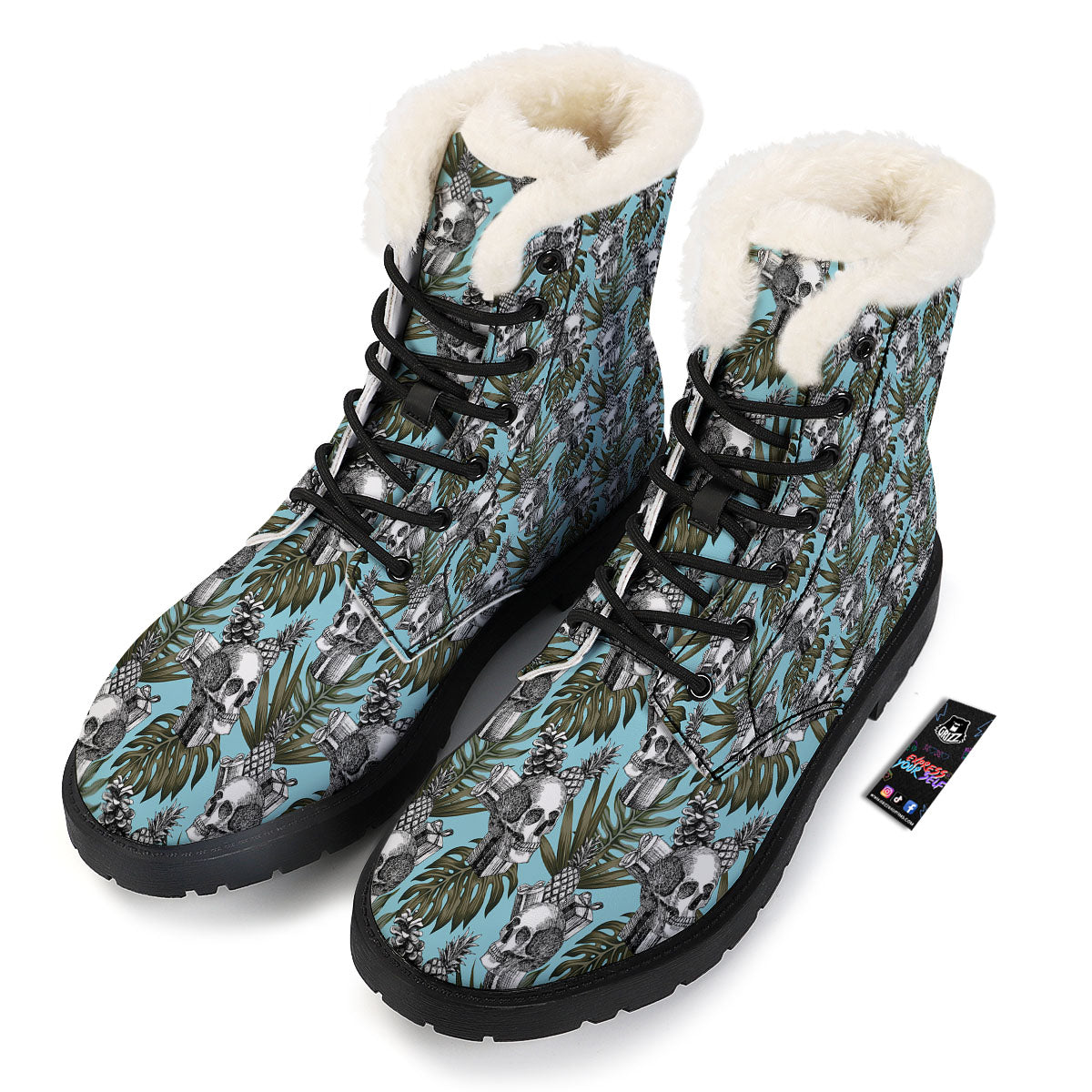 Skull Pineapple Tropical Print Pattern Winter Boots-grizzshop