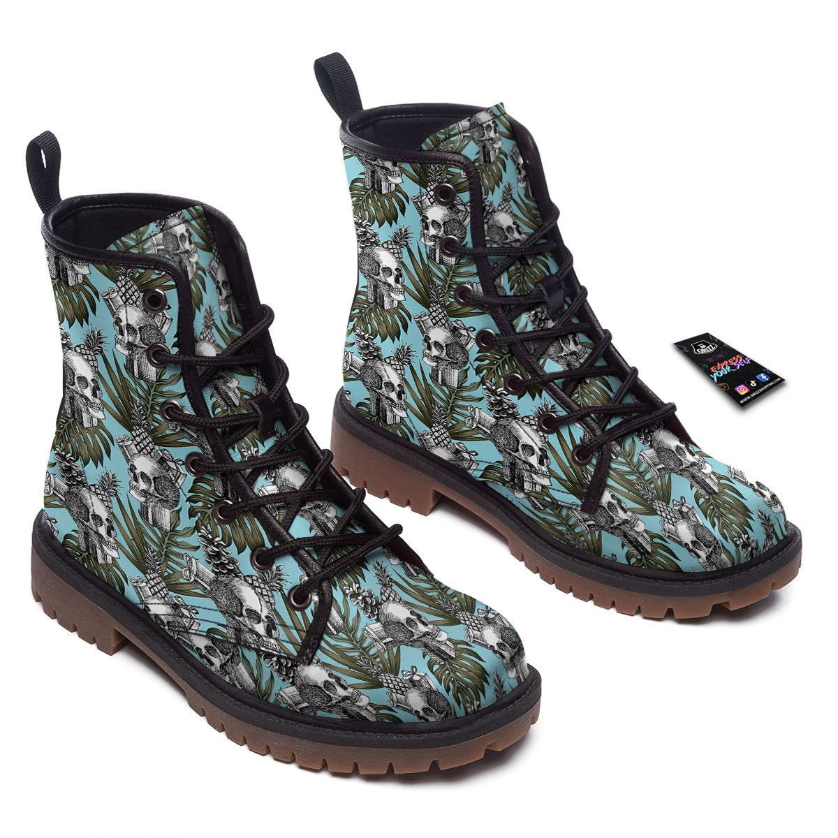 Skull Pineapple Tropical Print Pattern Work Boots-grizzshop