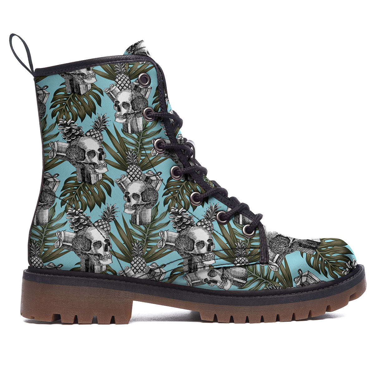 Skull Pineapple Tropical Print Pattern Work Boots-grizzshop