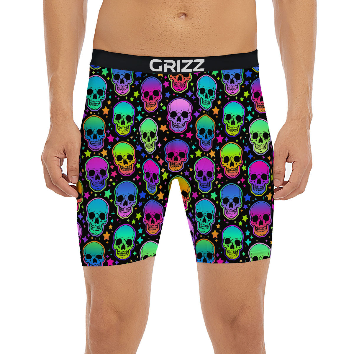 Skull Psychedelic Print Pattern Boxer Briefs-grizzshop