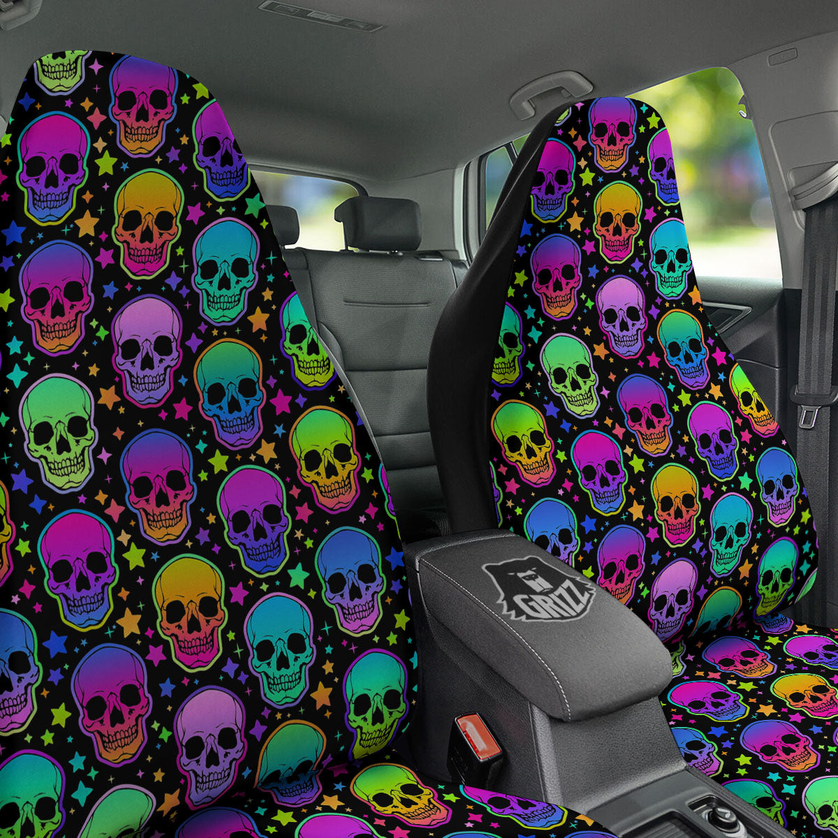 Skull Psychedelic Print Pattern Car Seat Covers-grizzshop