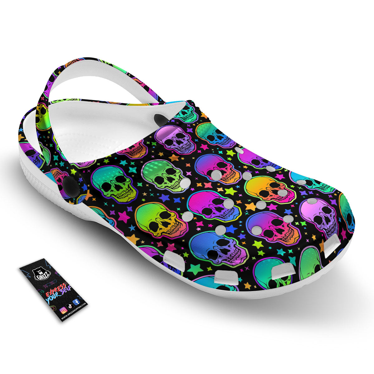 Skull Psychedelic Print Pattern Clog-grizzshop