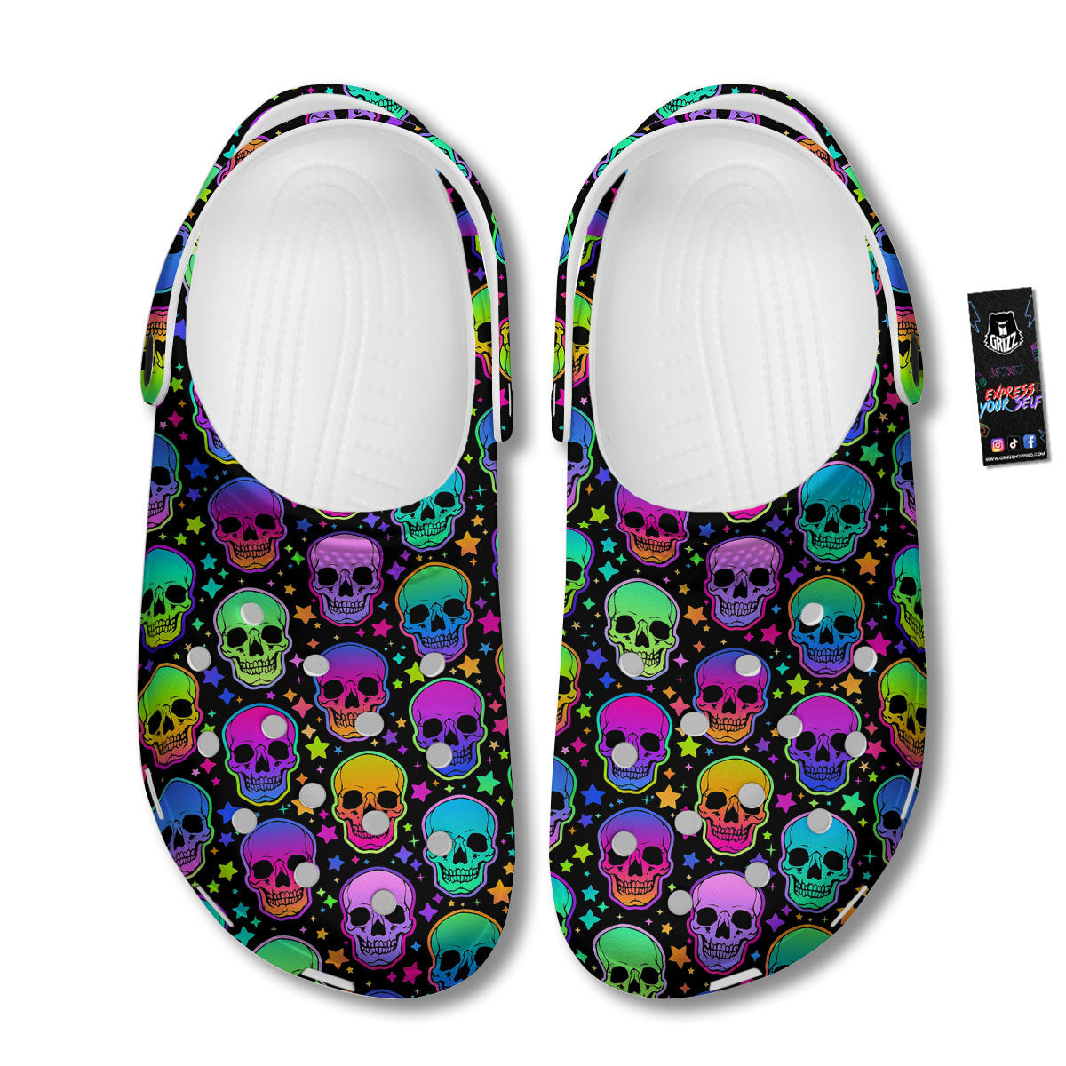 Skull Psychedelic Print Pattern Clog-grizzshop
