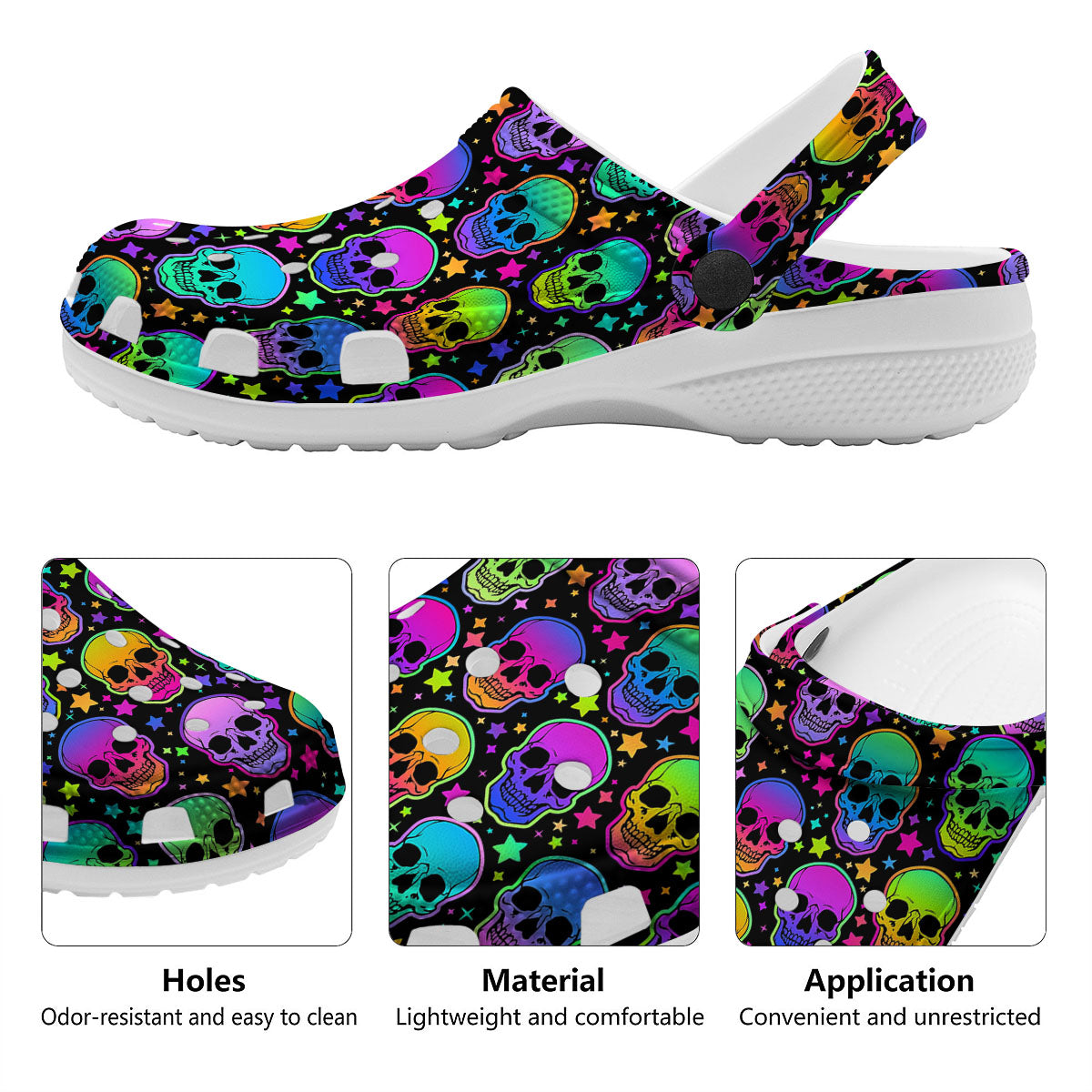 Skull Psychedelic Print Pattern Clog-grizzshop
