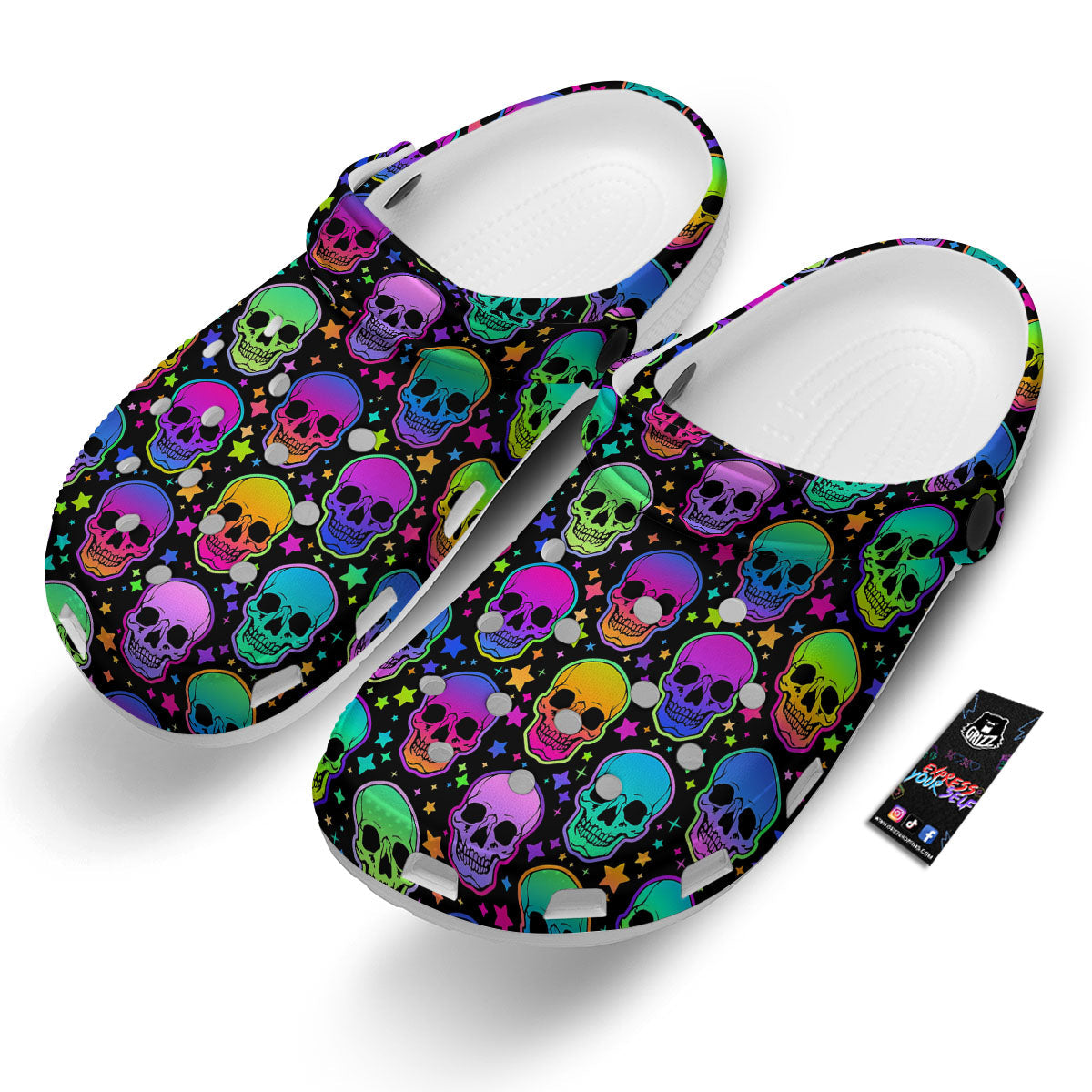 Skull Psychedelic Print Pattern Clog-grizzshop