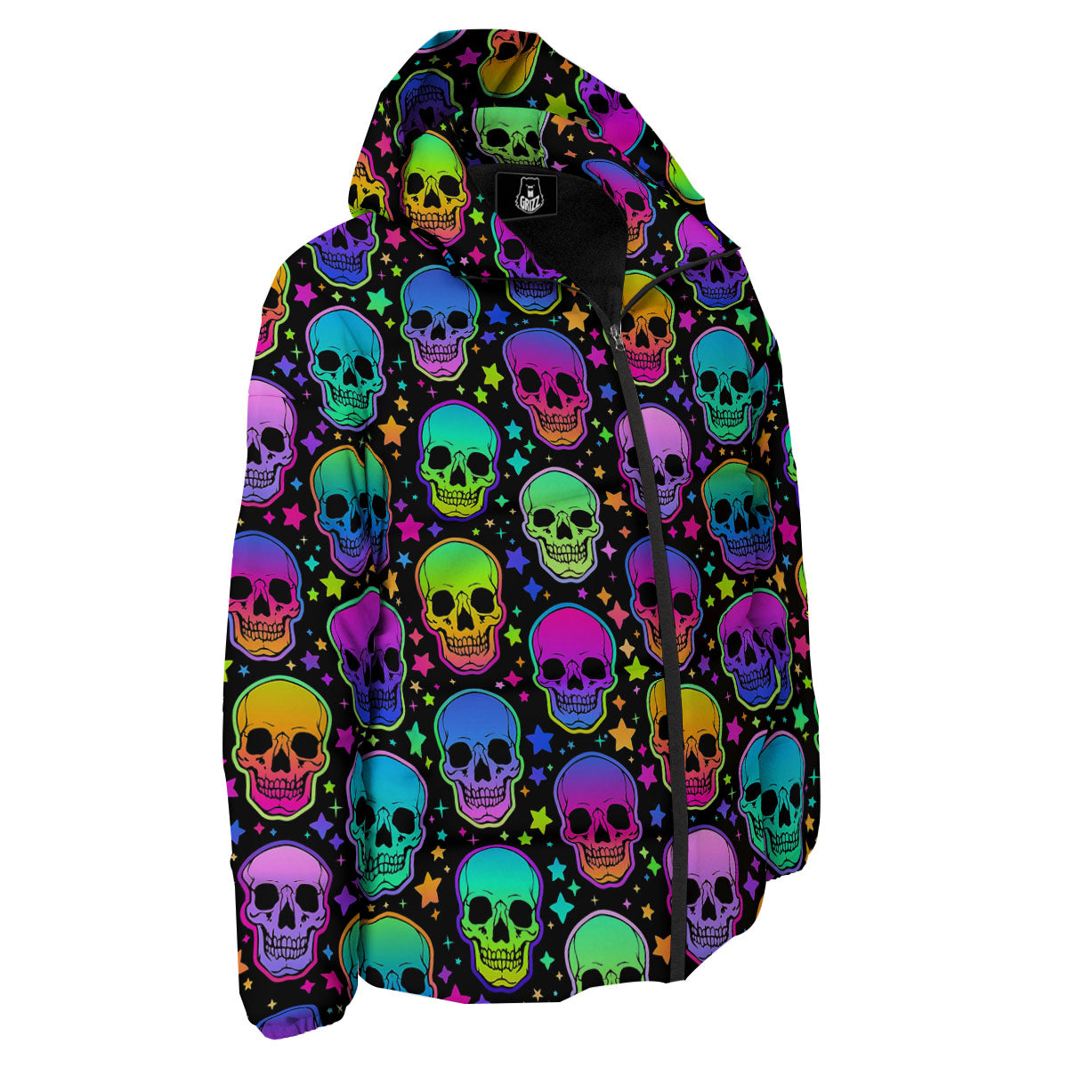Skull Psychedelic Print Pattern Down Jacket-grizzshop