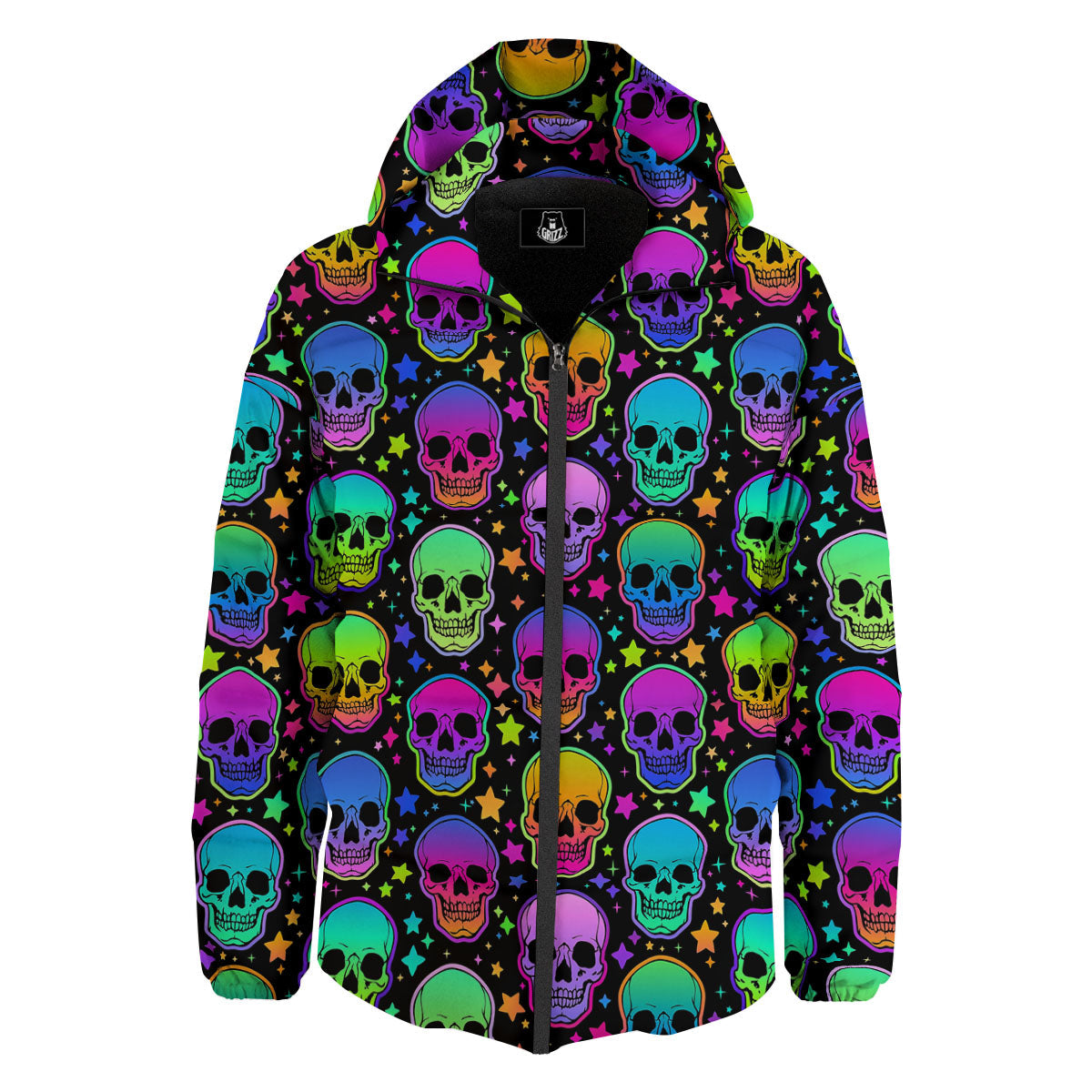 Skull Psychedelic Print Pattern Down Jacket-grizzshop