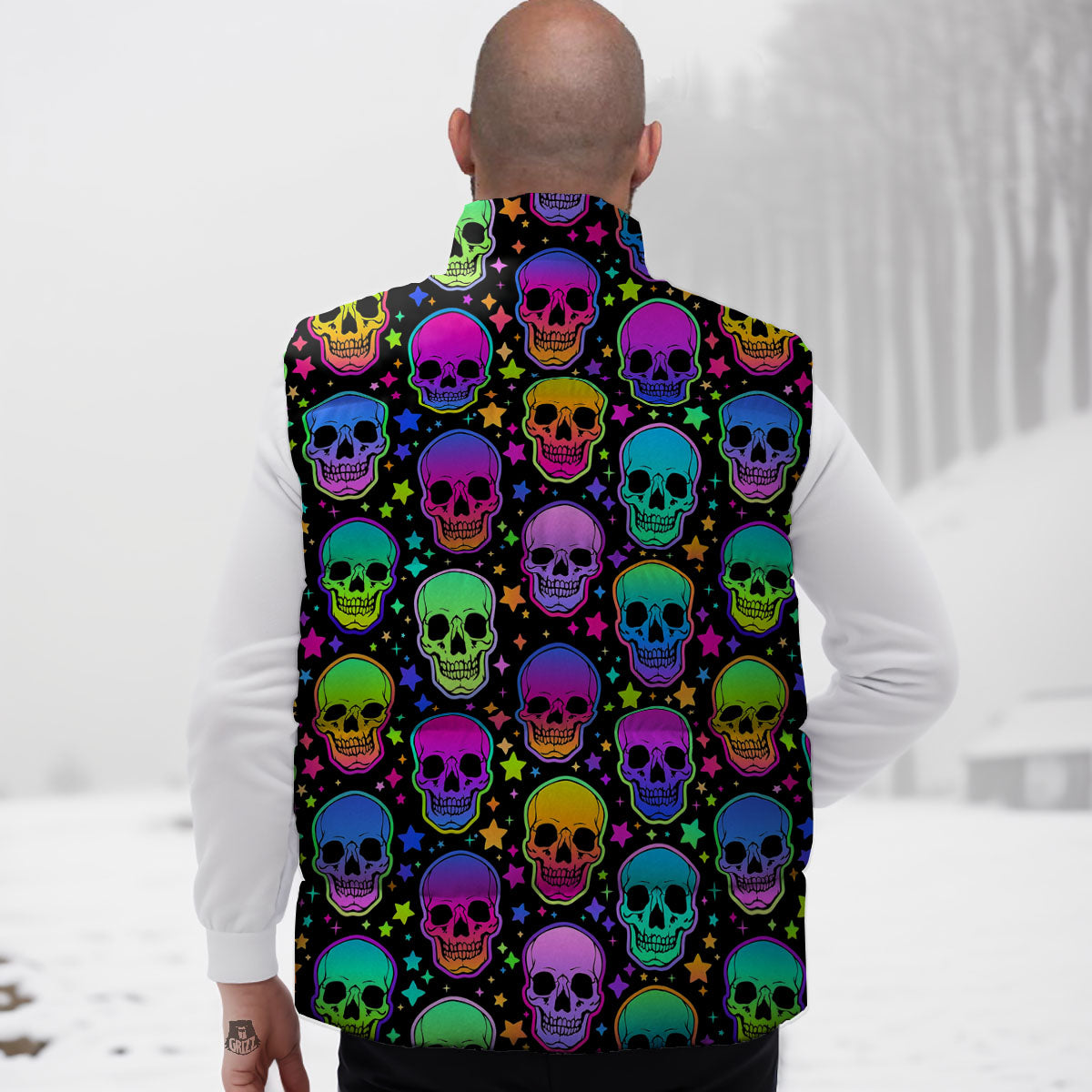 Skull Psychedelic Print Pattern Down Vest