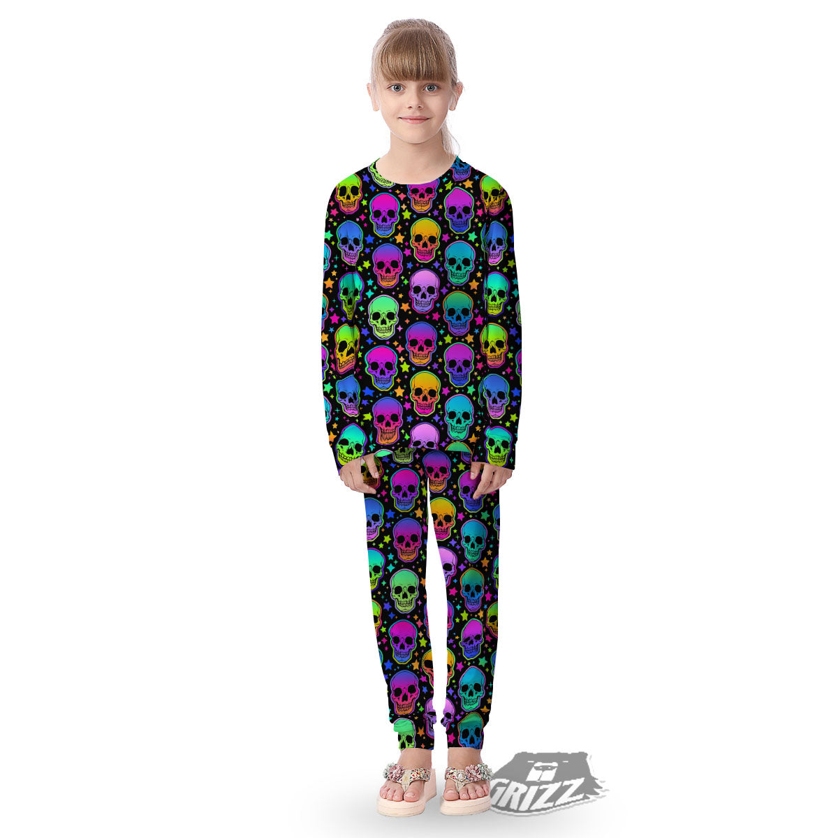 Skull Psychedelic Print Pattern Kid's Pajamas-grizzshop