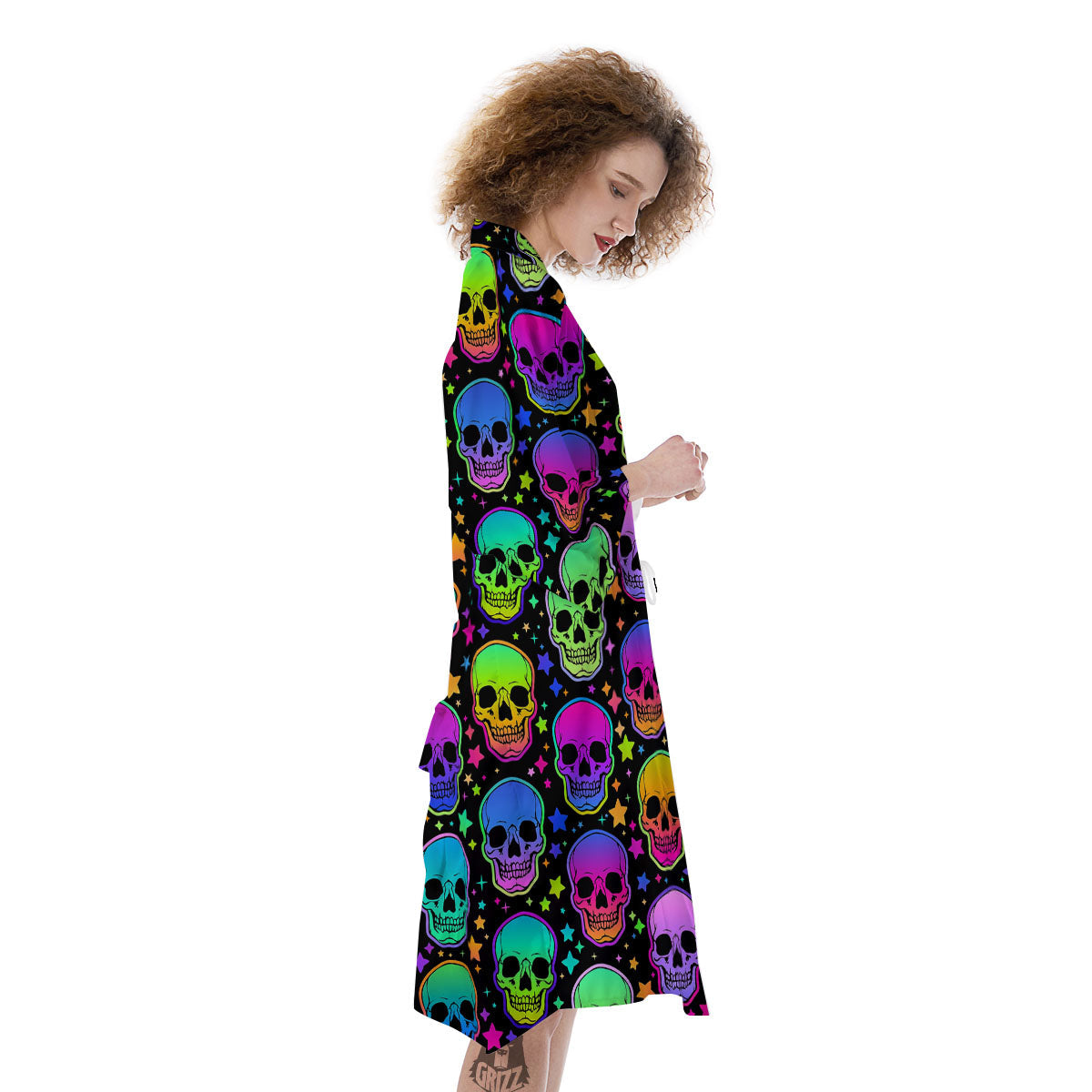 Skull Psychedelic Print Pattern Kimono-grizzshop