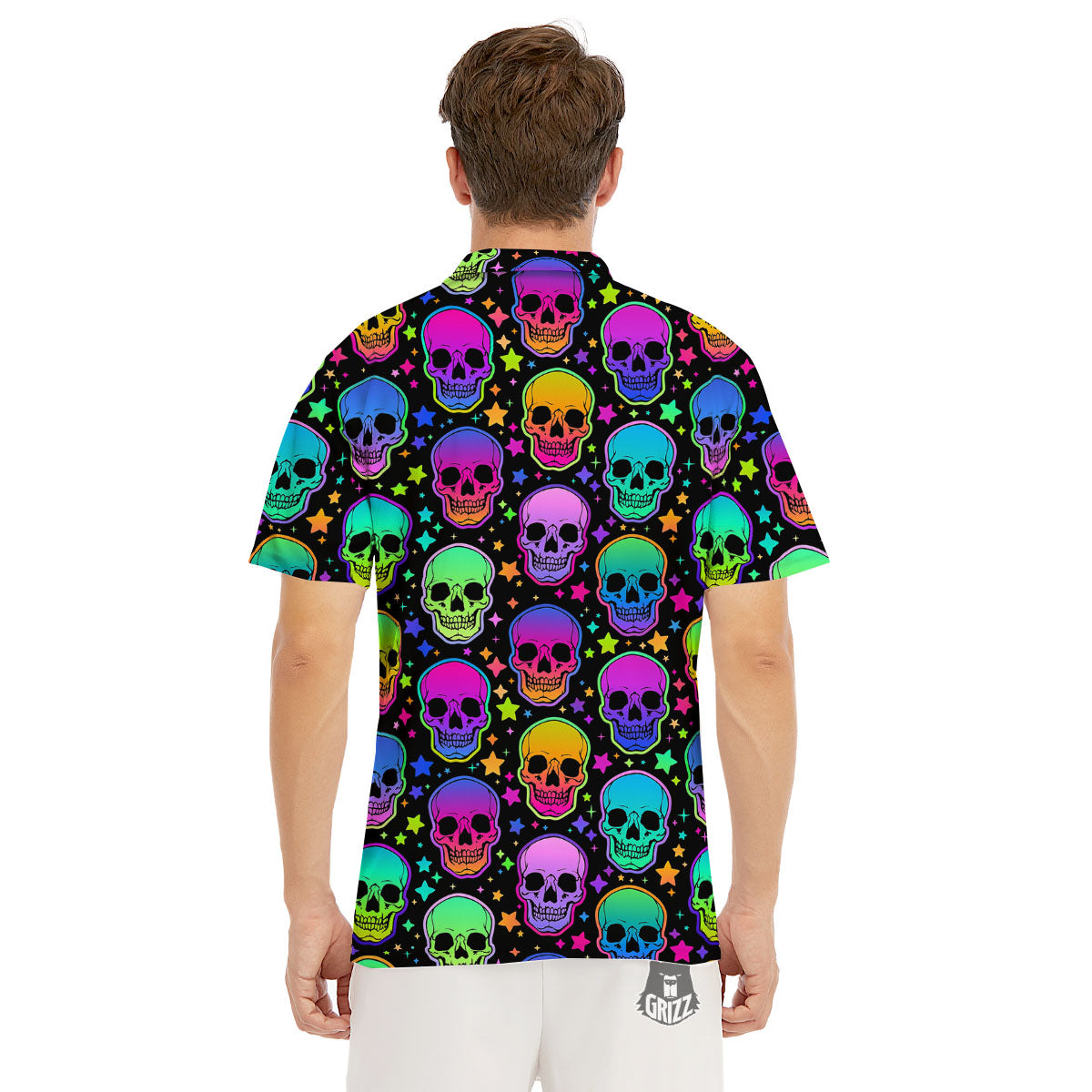 Skull Psychedelic Print Pattern Men's Golf Shirts-grizzshop