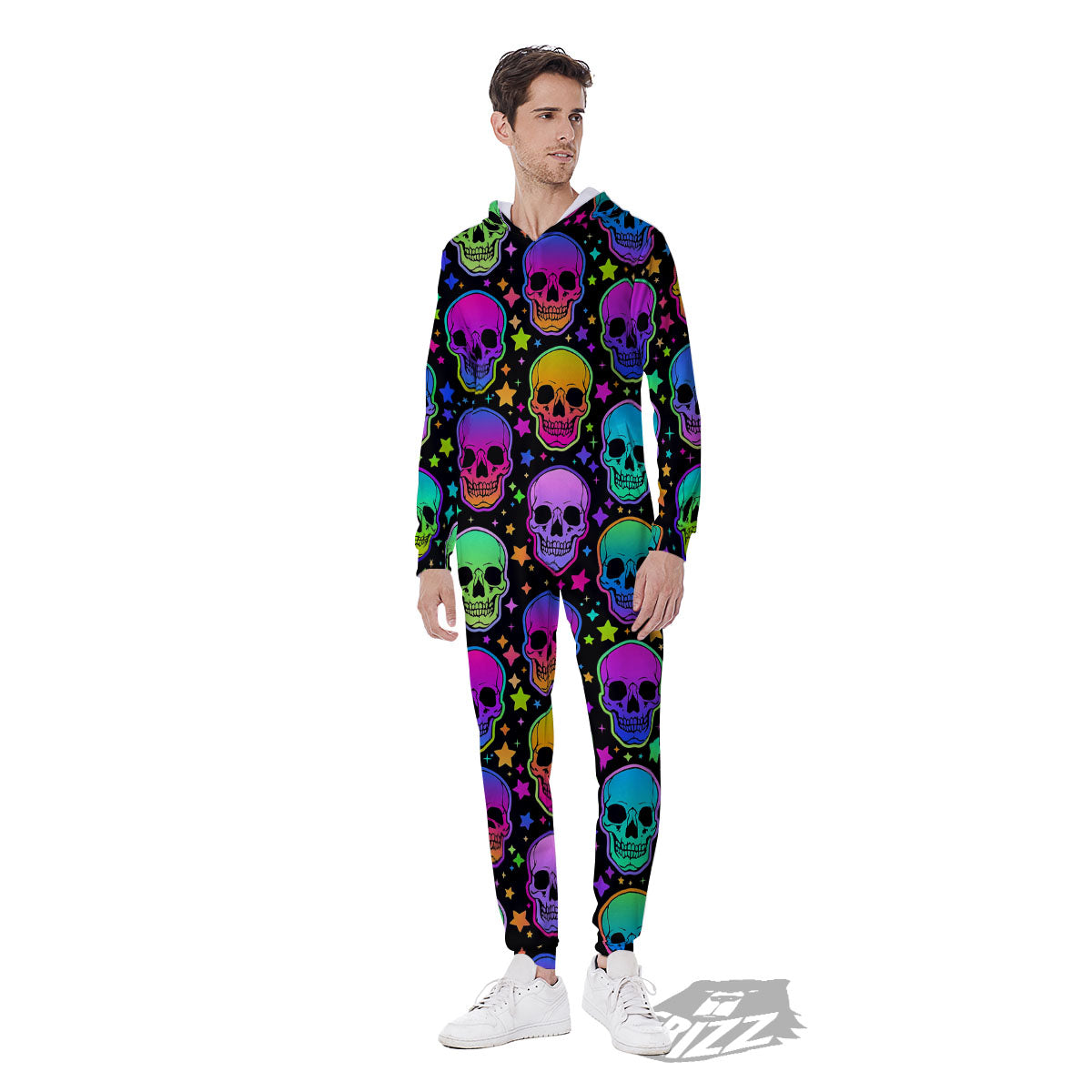 Skull Psychedelic Print Pattern Men's Jumpsuit-grizzshop