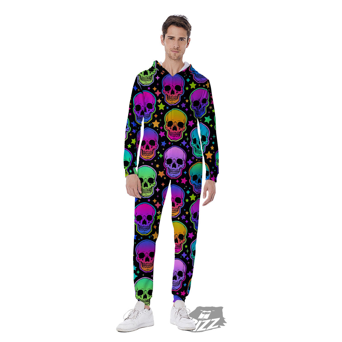 Skull Psychedelic Print Pattern Men's Jumpsuit-grizzshop