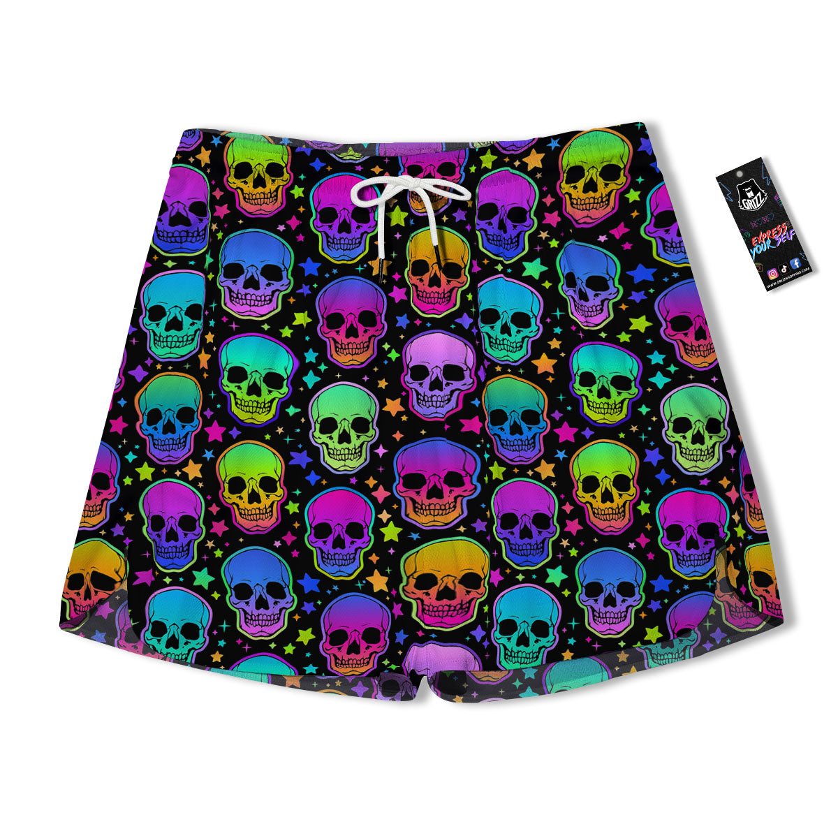 Skull Psychedelic Print Pattern Men's Running Shorts-grizzshop