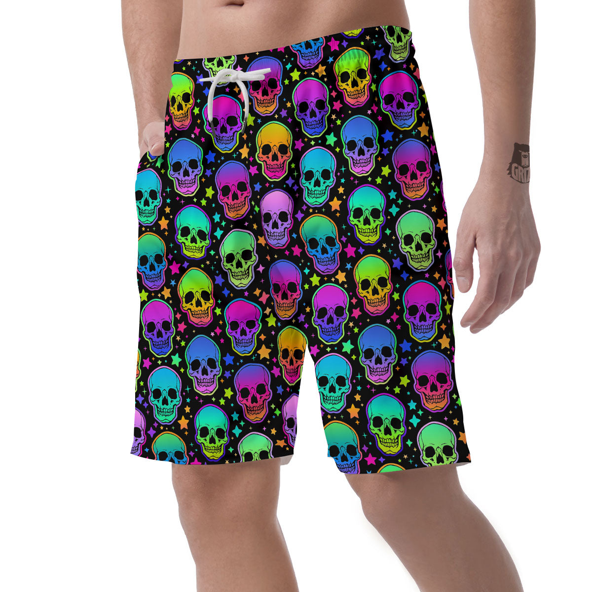 Skull Psychedelic Print Pattern Men's Shorts-grizzshop