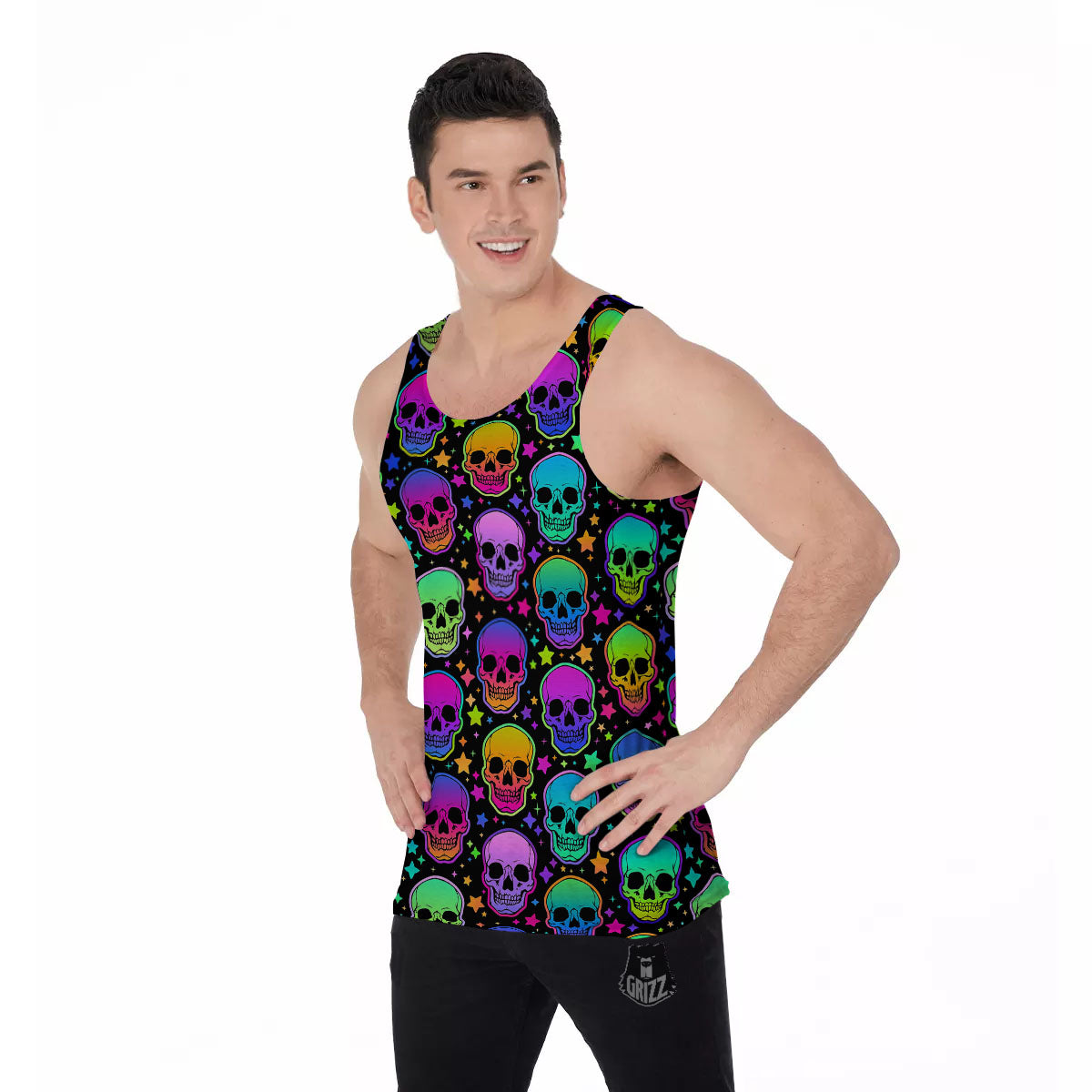 Skull Psychedelic Print Pattern Men's Tank Top-grizzshop