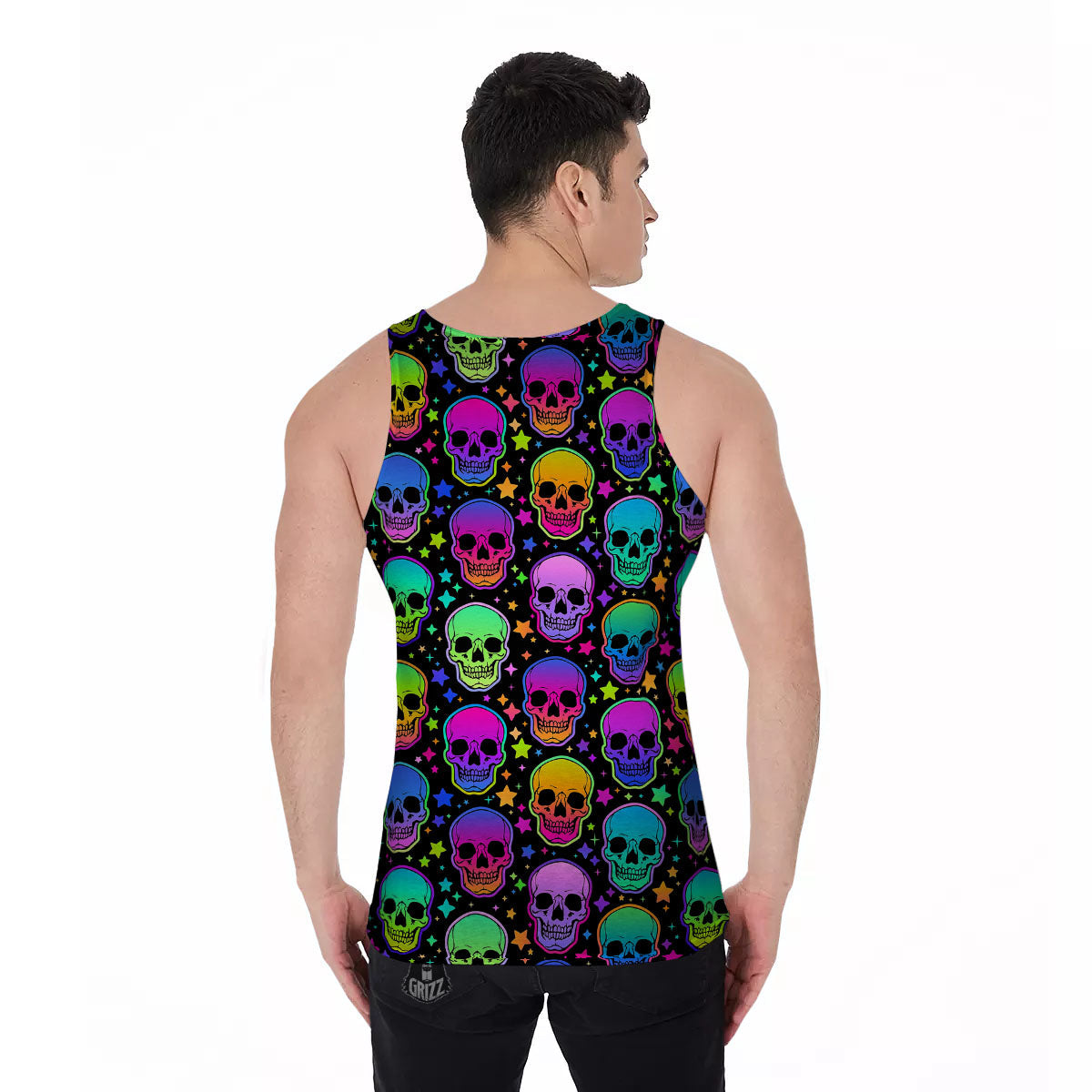 Skull Psychedelic Print Pattern Men's Tank Top-grizzshop