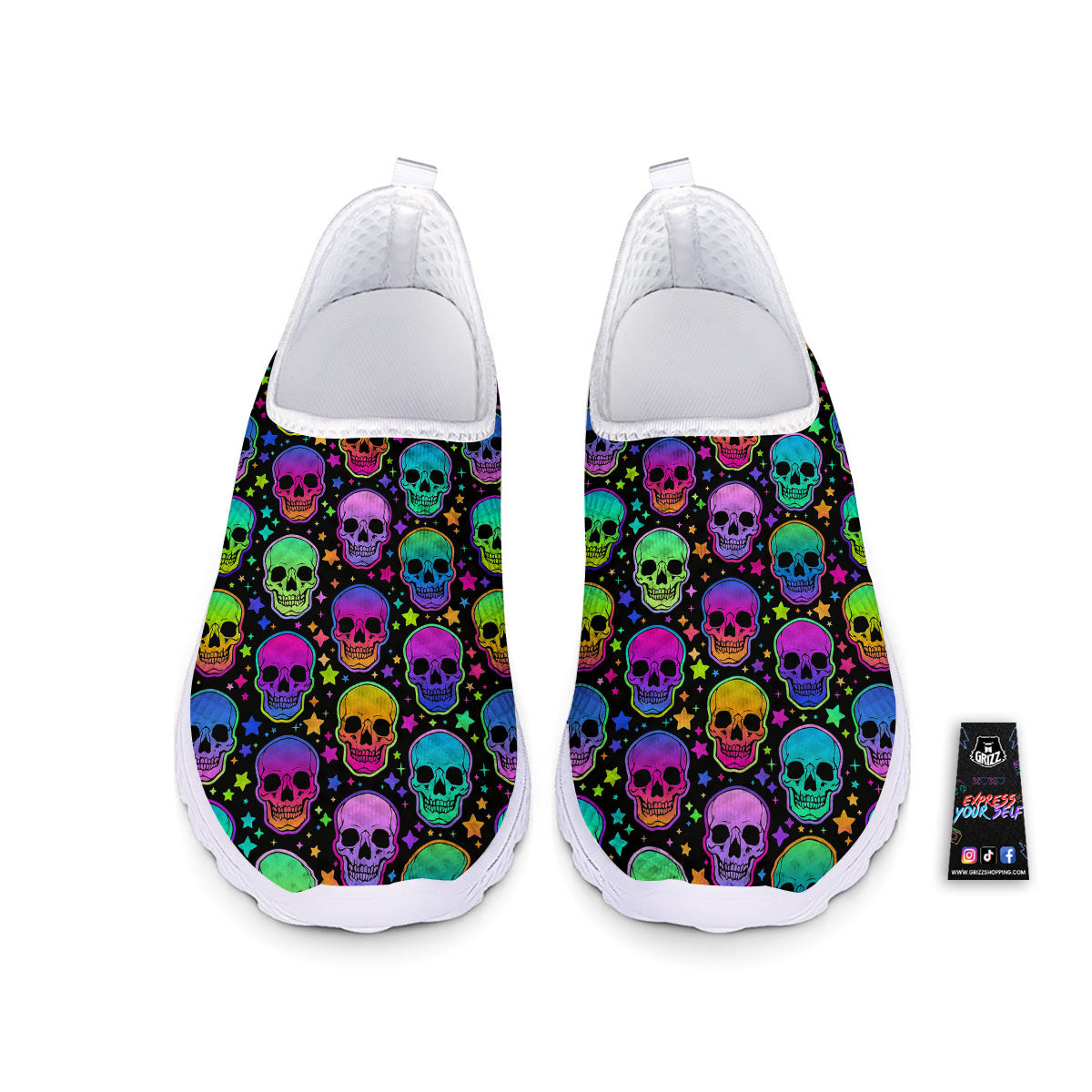 Skull Psychedelic Print Pattern Nurse Shoes-grizzshop