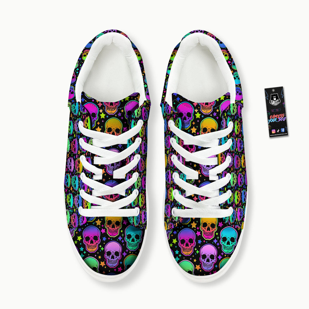Skull Psychedelic Print Pattern Platform Shoes-grizzshop