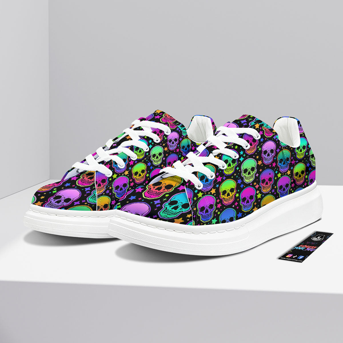 Skull Psychedelic Print Pattern Platform Shoes-grizzshop