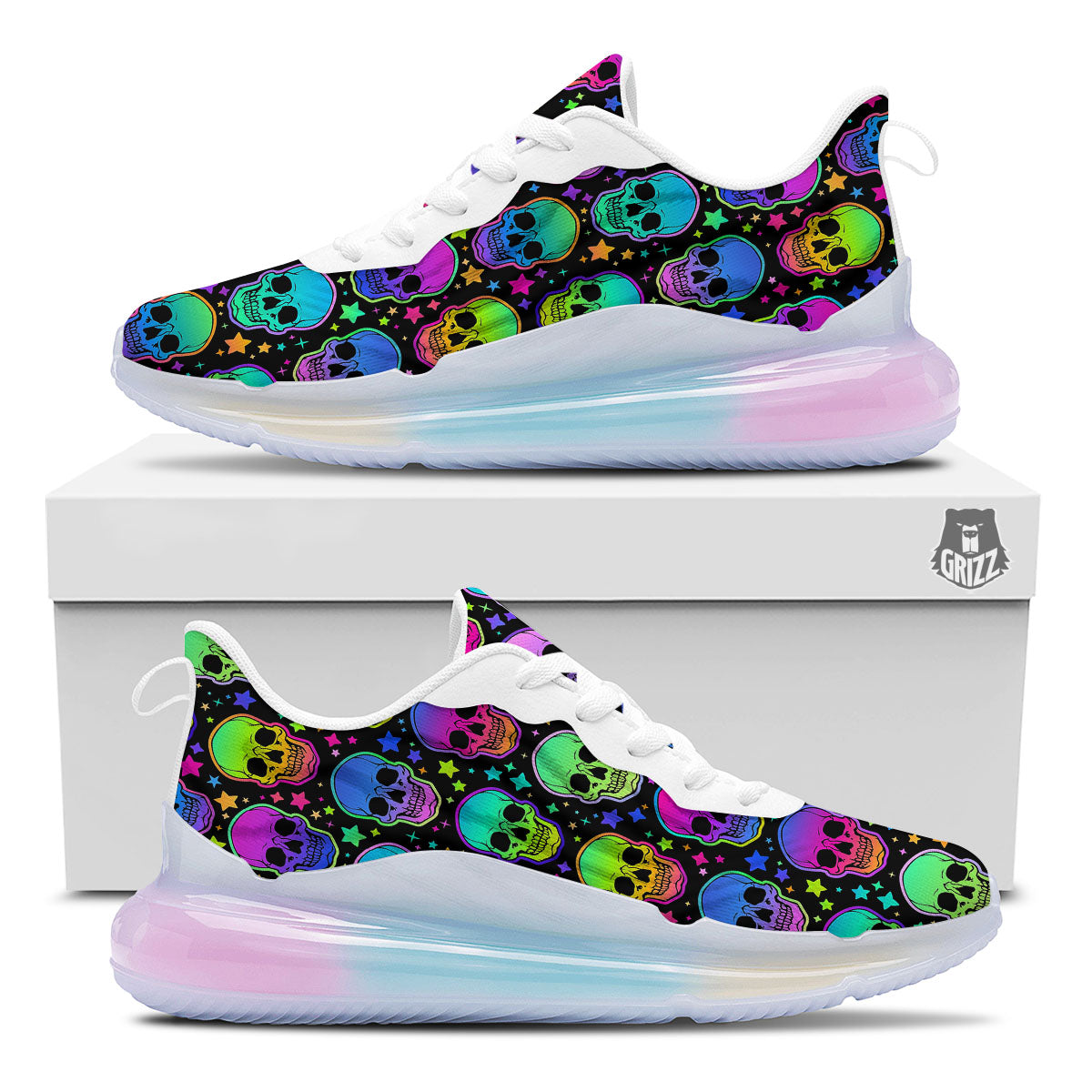 Skull Psychedelic Print Pattern Running Sneakers-grizzshop