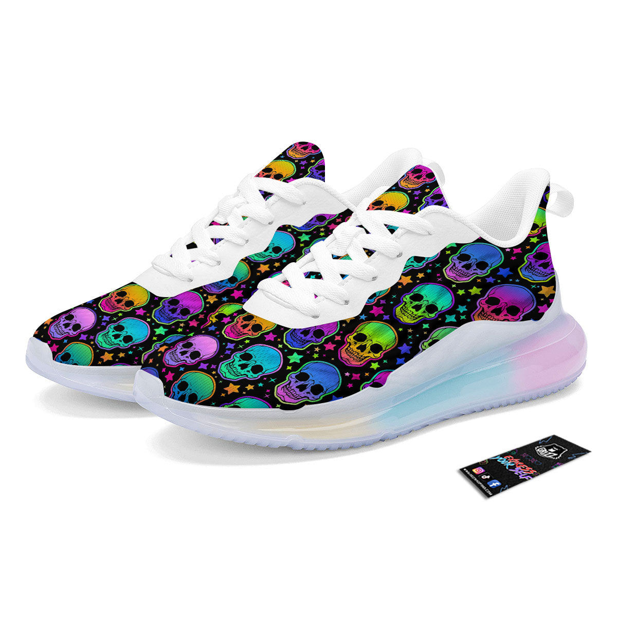 Skull Psychedelic Print Pattern Running Sneakers-grizzshop