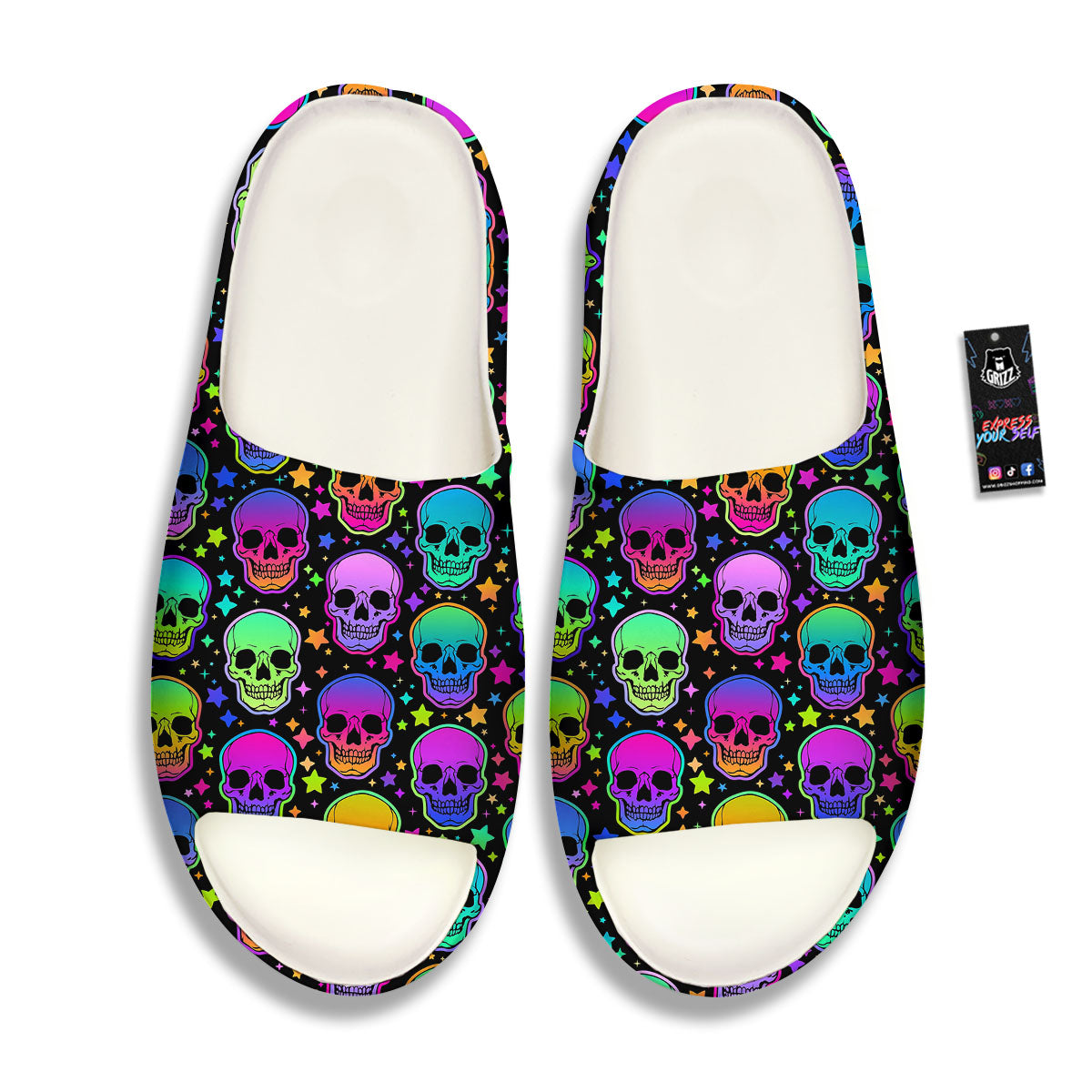 Skull Psychedelic Print Pattern Sandals-grizzshop