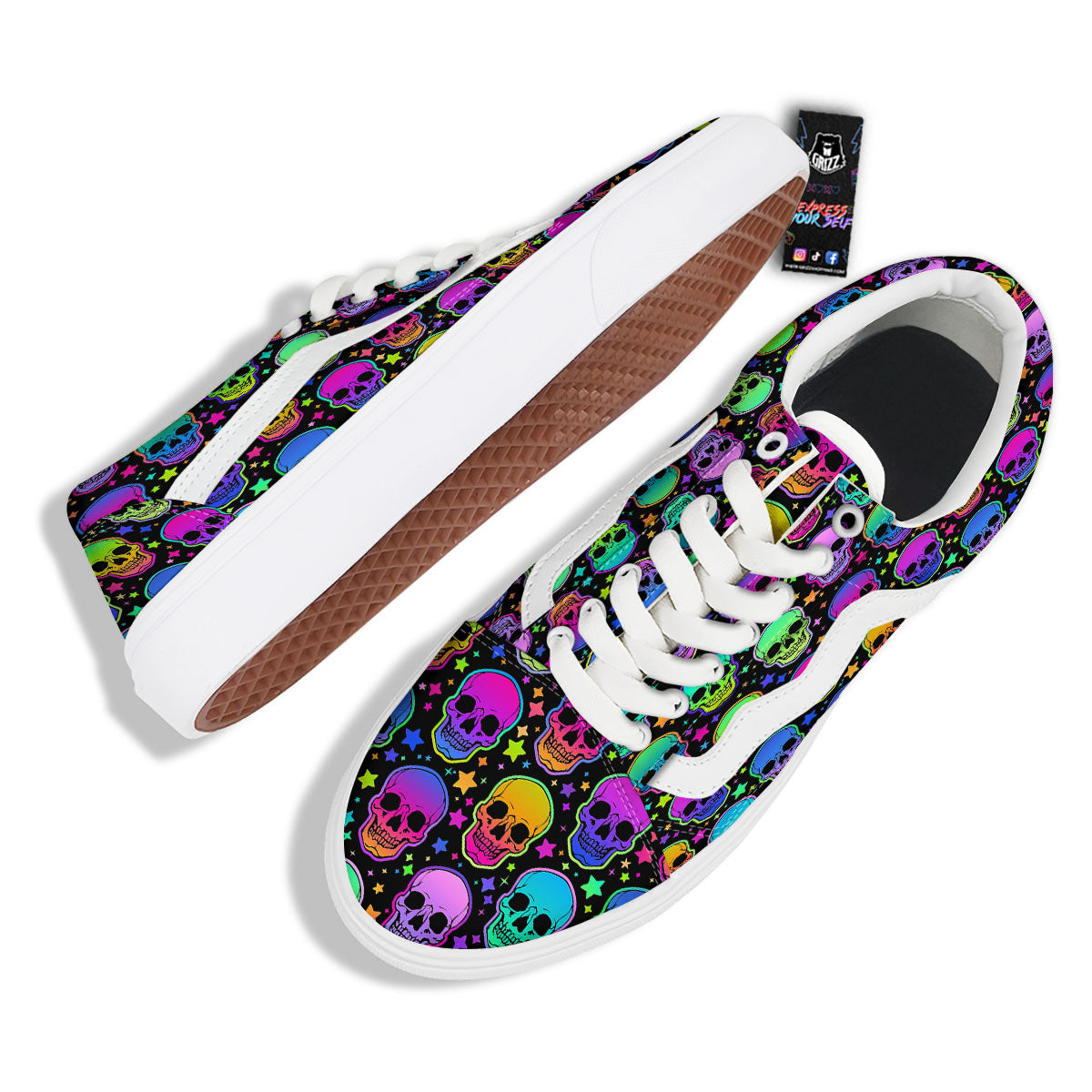 Skull Psychedelic Print Pattern Skate Shoes-grizzshop