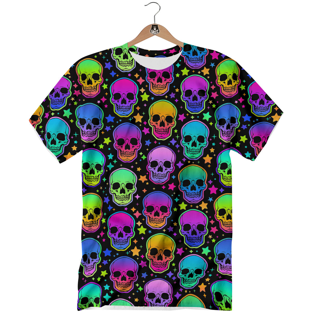 Skull Psychedelic Print Pattern T-Shirt-grizzshop