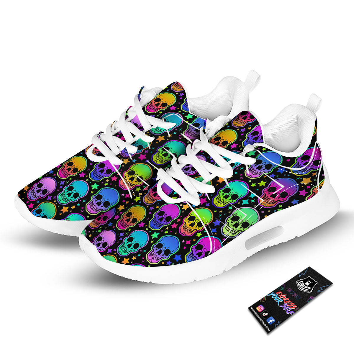 Skull Psychedelic Print Pattern Tennis Shoes-grizzshop