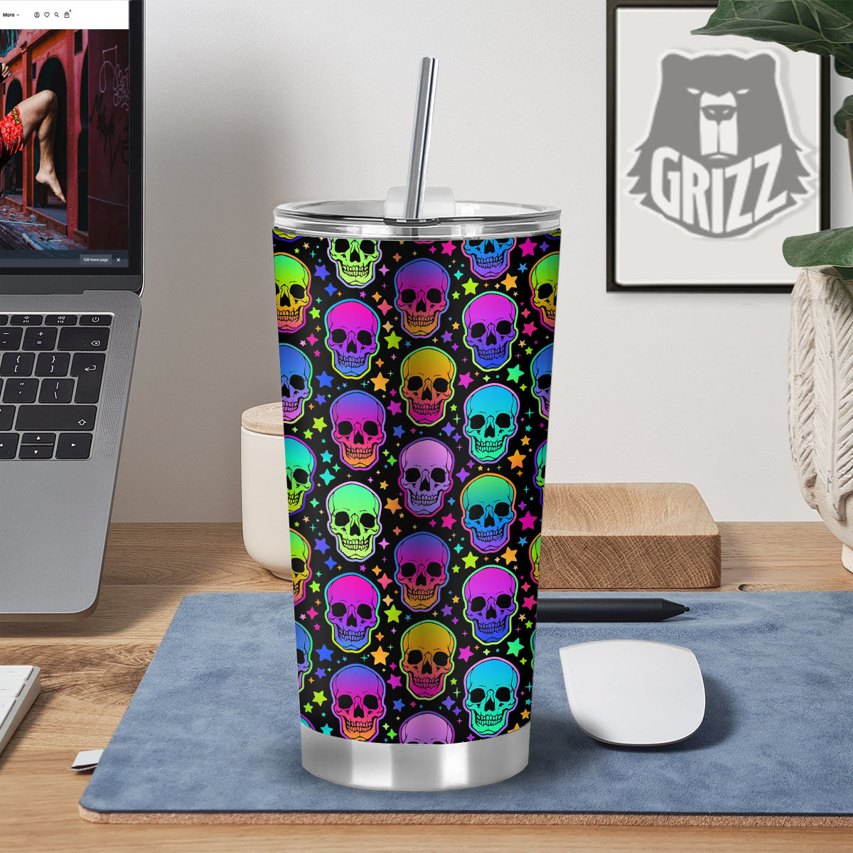 Skull Psychedelic Print Pattern Tumbler-grizzshop