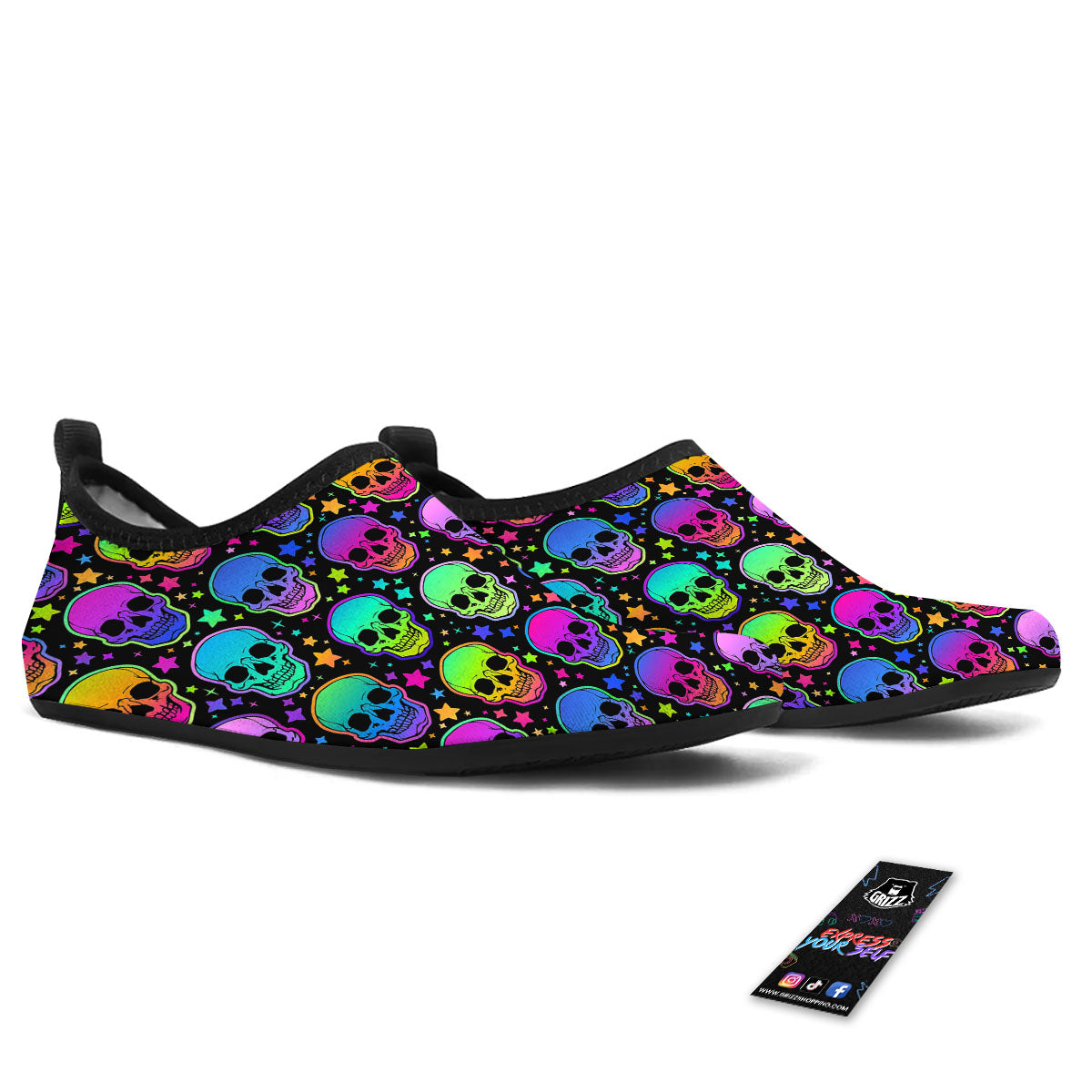 Skull Psychedelic Print Pattern Water Shoes-grizzshop