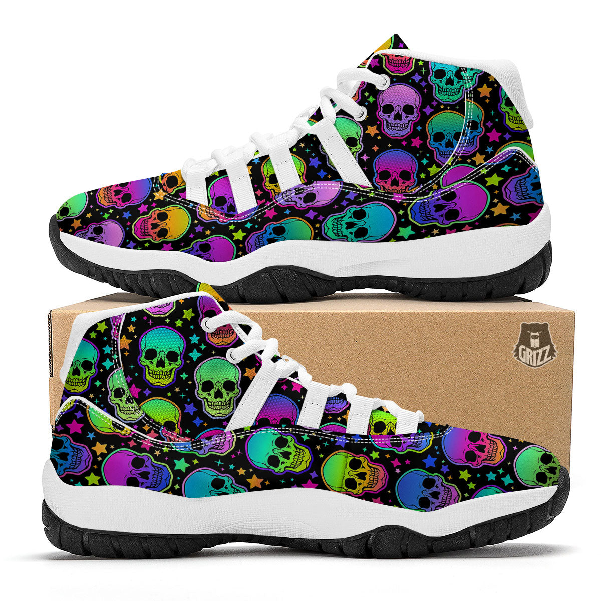 Skull Psychedelic Print Pattern White Bball Shoes-grizzshop