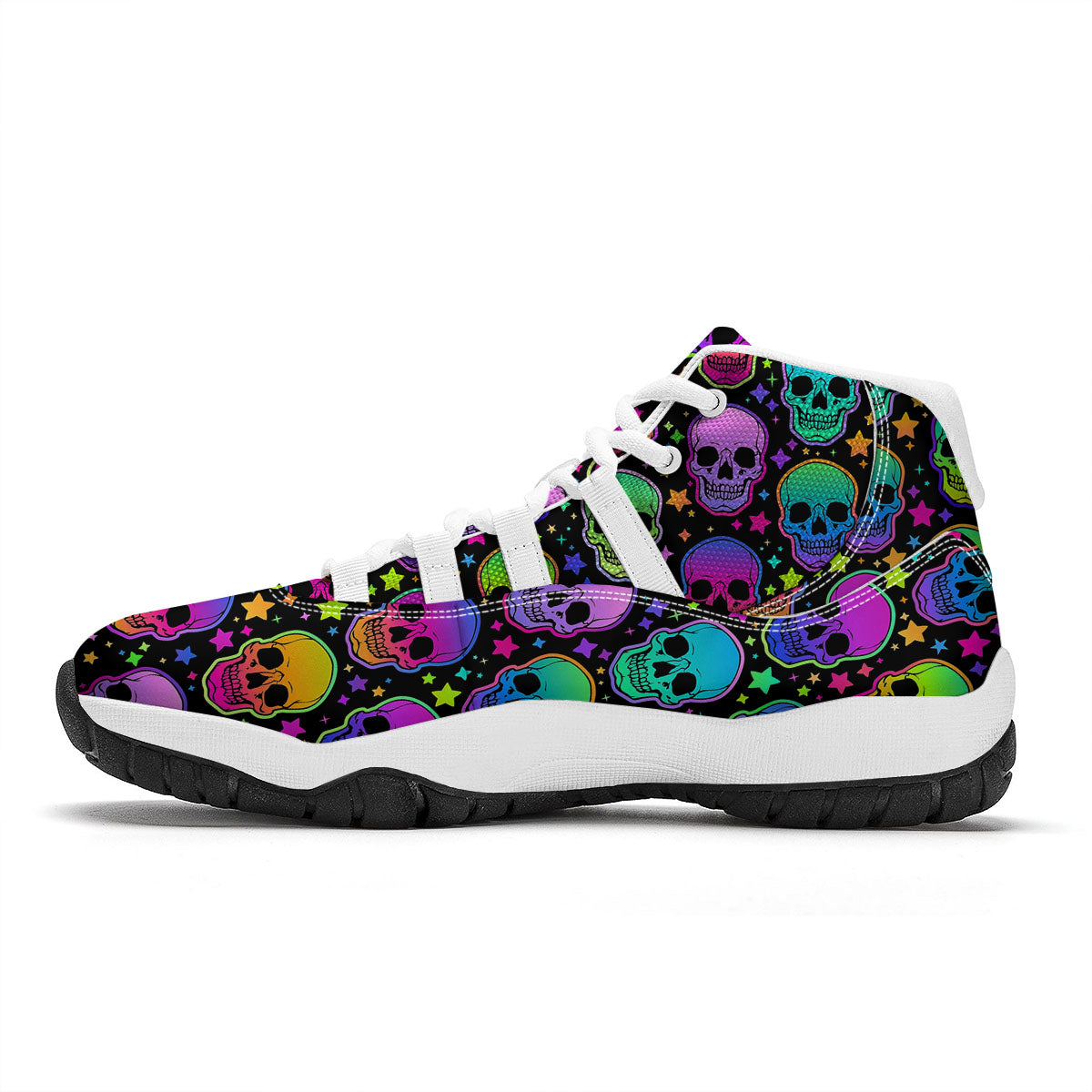 Skull Psychedelic Print Pattern White Bball Shoes-grizzshop
