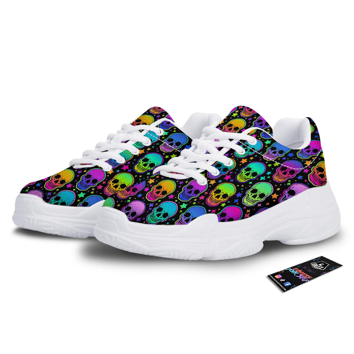 Skull Psychedelic Print Pattern White Chunky Shoes-grizzshop
