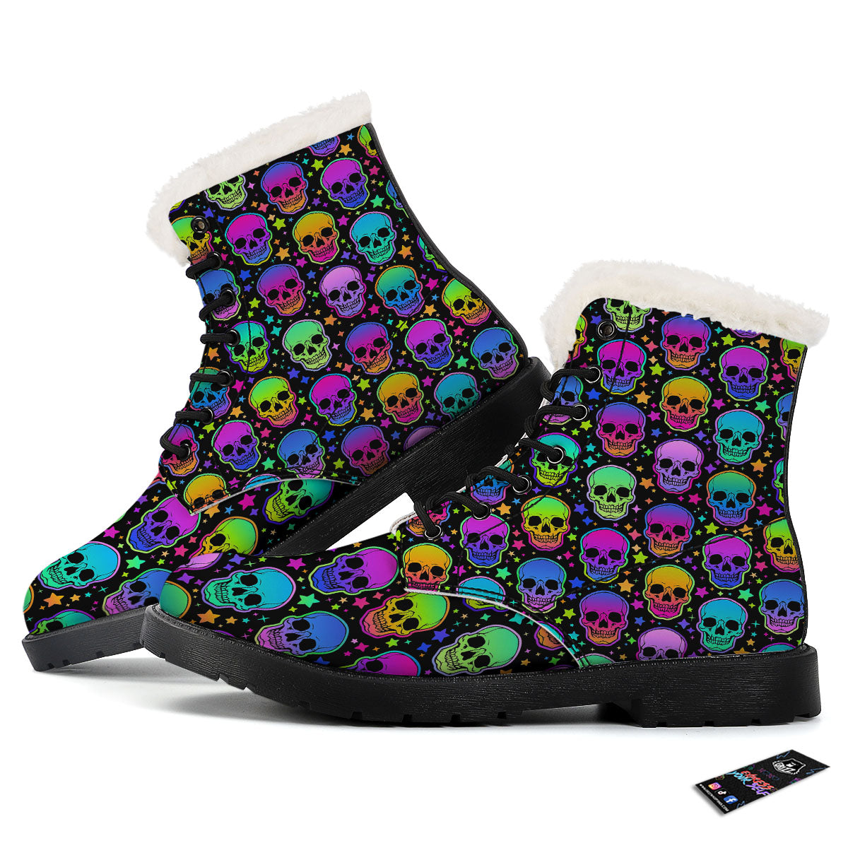 Skull Psychedelic Print Pattern Winter Boots-grizzshop