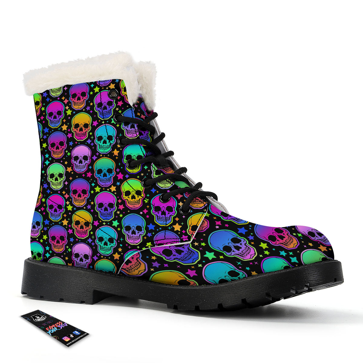 Skull Psychedelic Print Pattern Winter Boots-grizzshop