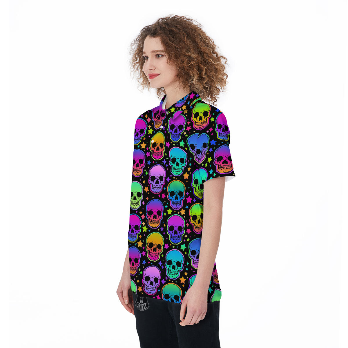 Skull Psychedelic Print Pattern Women's Golf Shirts-grizzshop