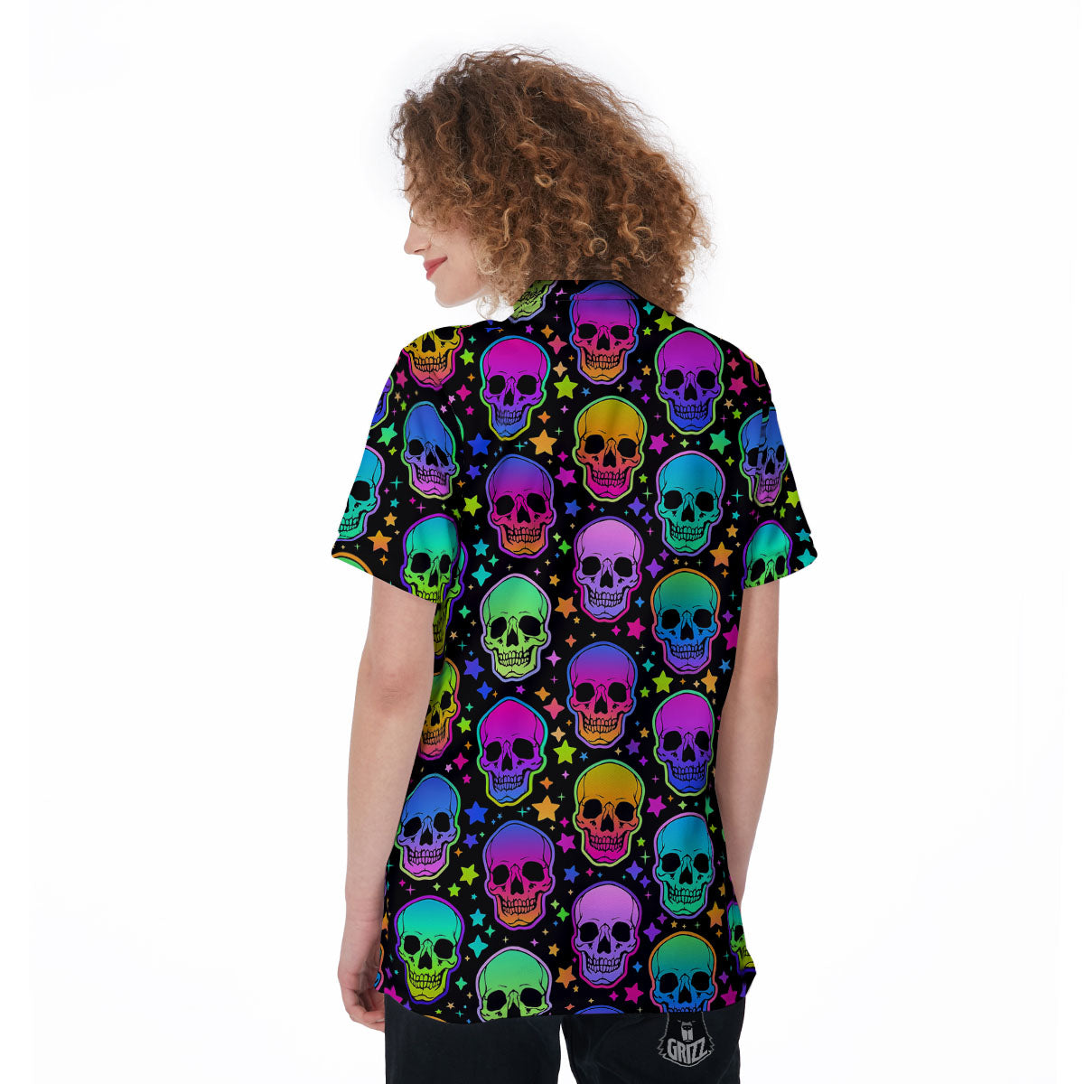 Skull Psychedelic Print Pattern Women's Golf Shirts-grizzshop